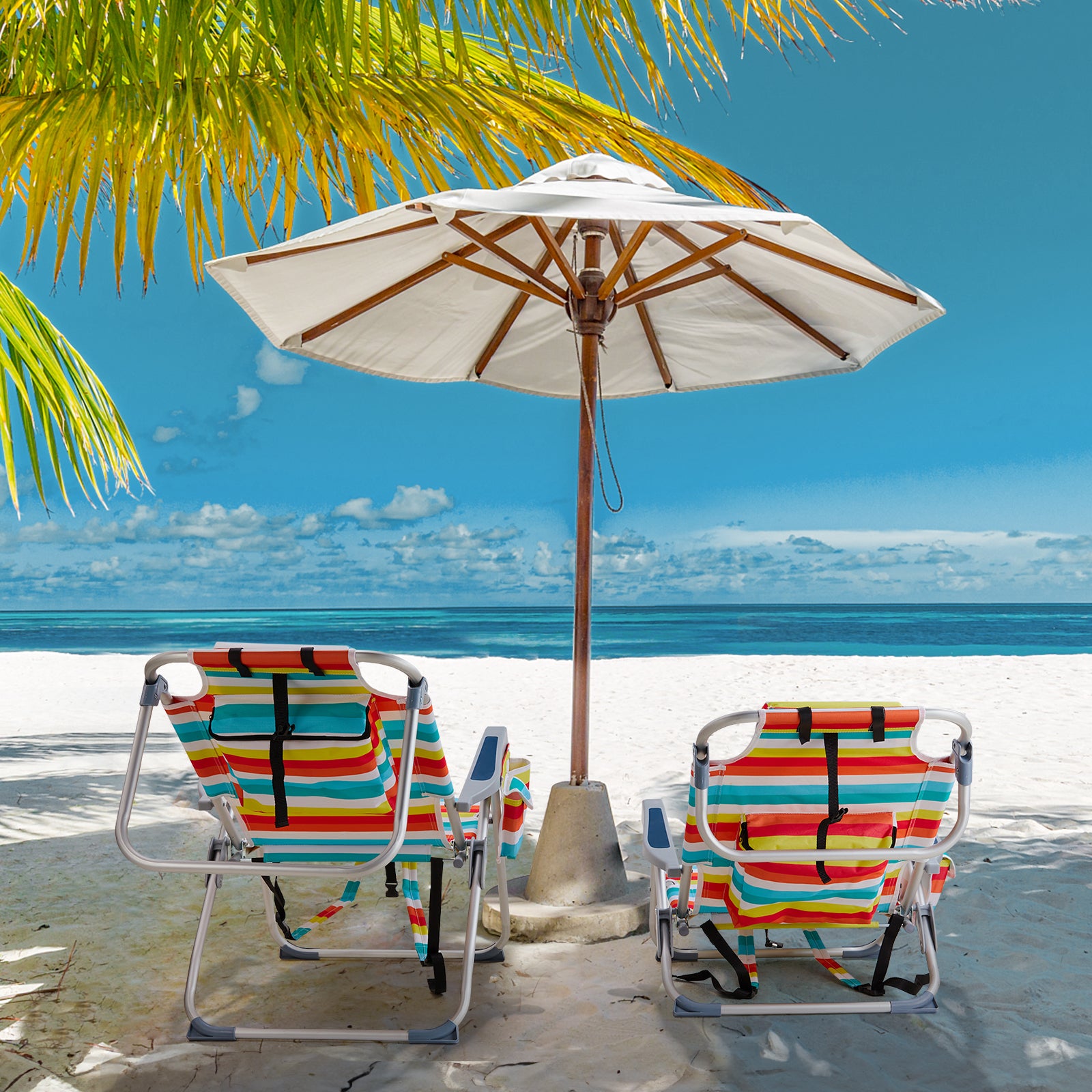 HAOYYE Folding Beach Chair With Rainbow Stripes, Sturdy Aluminum Tube Frame, Lightweight And Easy To Carry, Ideal For Outdoor Activities, Relaxing At The Beach Or Camping