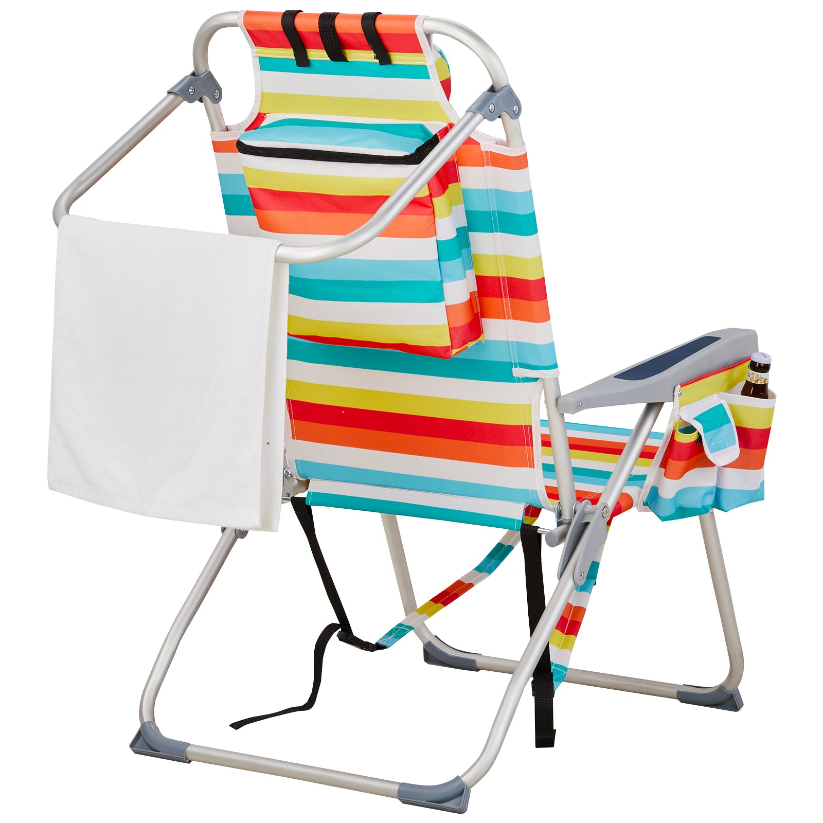 HAOYYE Folding Beach Chair With Rainbow Stripes, Sturdy Aluminum Tube Frame, Lightweight And Easy To Carry, Ideal For Outdoor Activities, Relaxing At The Beach Or Camping