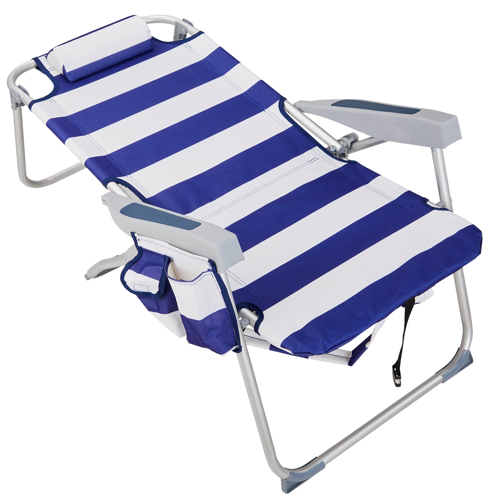 HAOYYE Lightweight Folding Beach Chair, Heightened Design With Durable Oxford Fabric And Sturdy Aluminum Frame, Comfortable Portable Outdoor Lounge Chair, Blue Stripes