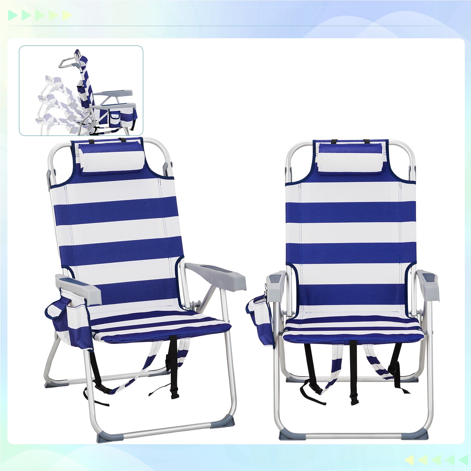 HAOYYE Lightweight Folding Beach Chair, Heightened Design With Durable Oxford Fabric And Sturdy Aluminum Frame, Comfortable Portable Outdoor Lounge Chair, Blue Stripes