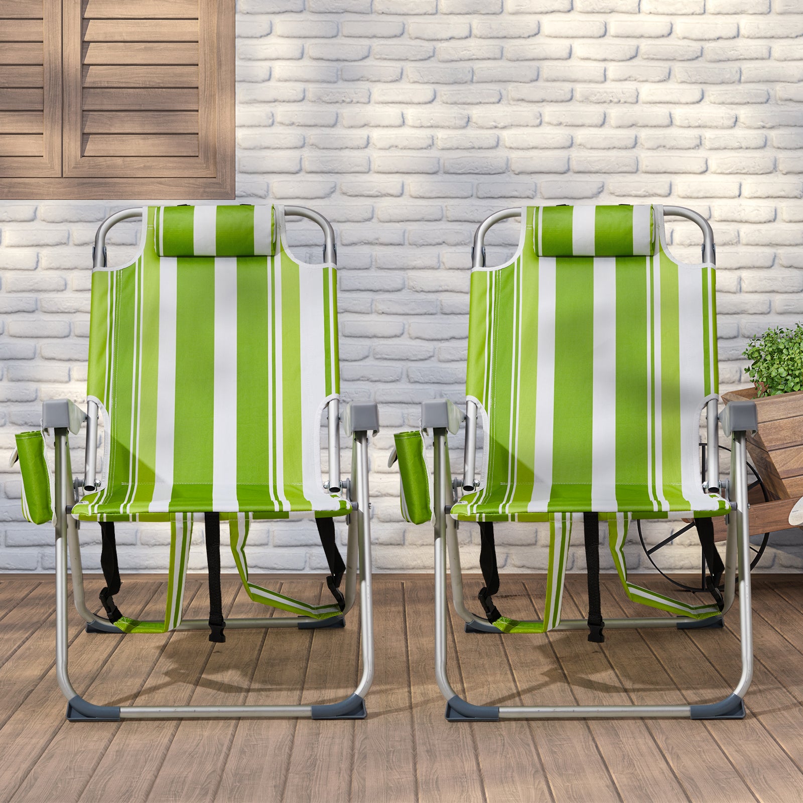 HAOYYE Lightweight Folding Beach Chair, Heightened Oxford Cloth With Sturdy Aluminum Frame, Comfortable Portable Outdoor Lounge Chair, Green Stripes