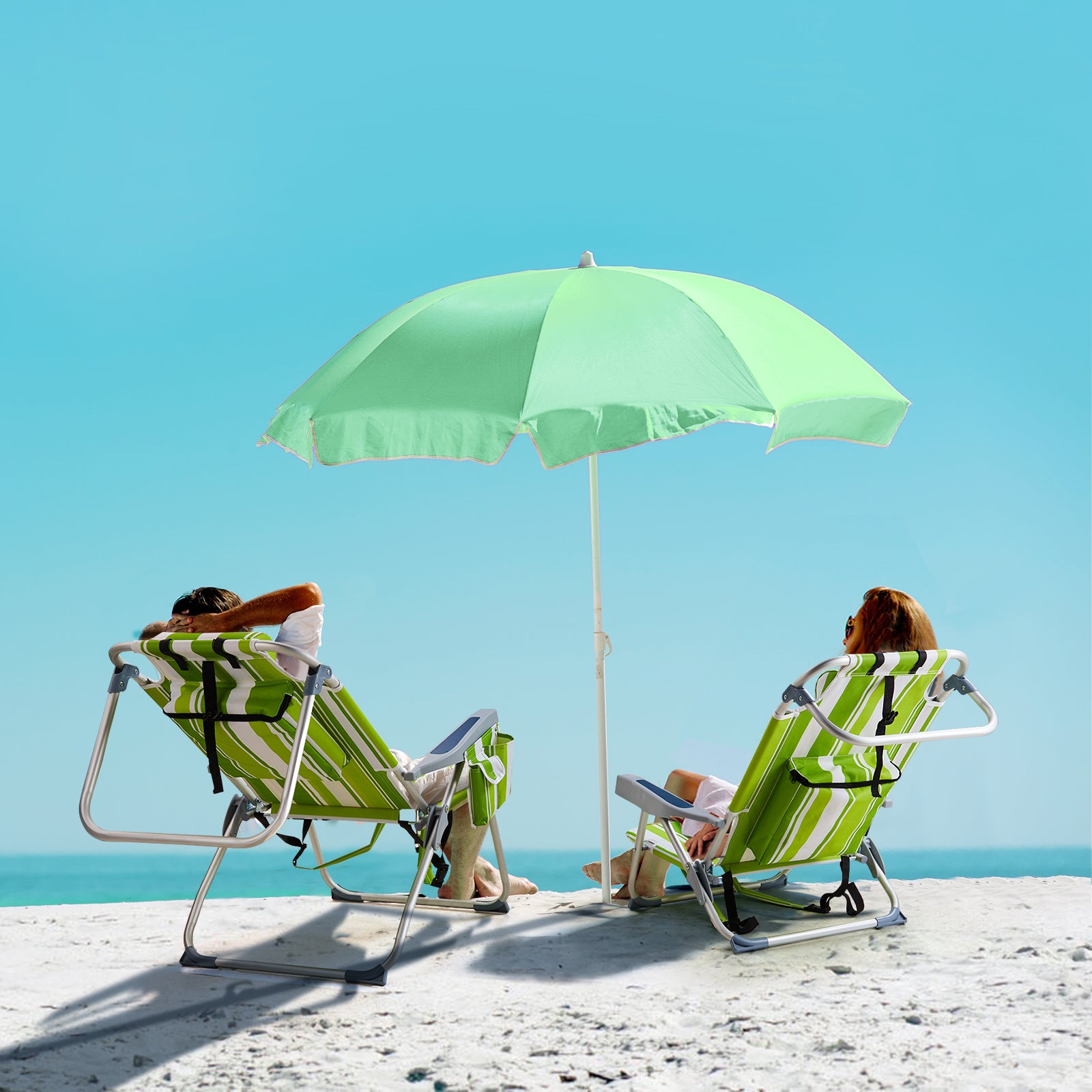 HAOYYE Lightweight Folding Beach Chair, Heightened Oxford Cloth With Sturdy Aluminum Frame, Comfortable Portable Outdoor Lounge Chair, Green Stripes