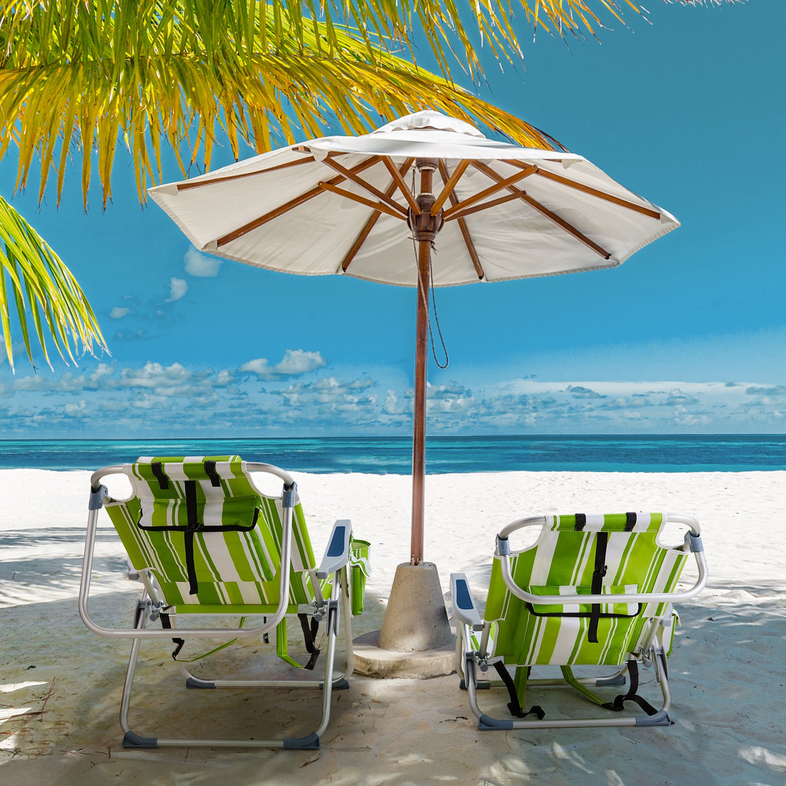HAOYYE Lightweight Folding Beach Chair, Heightened Oxford Cloth With Sturdy Aluminum Frame, Comfortable Portable Outdoor Lounge Chair, Green Stripes
