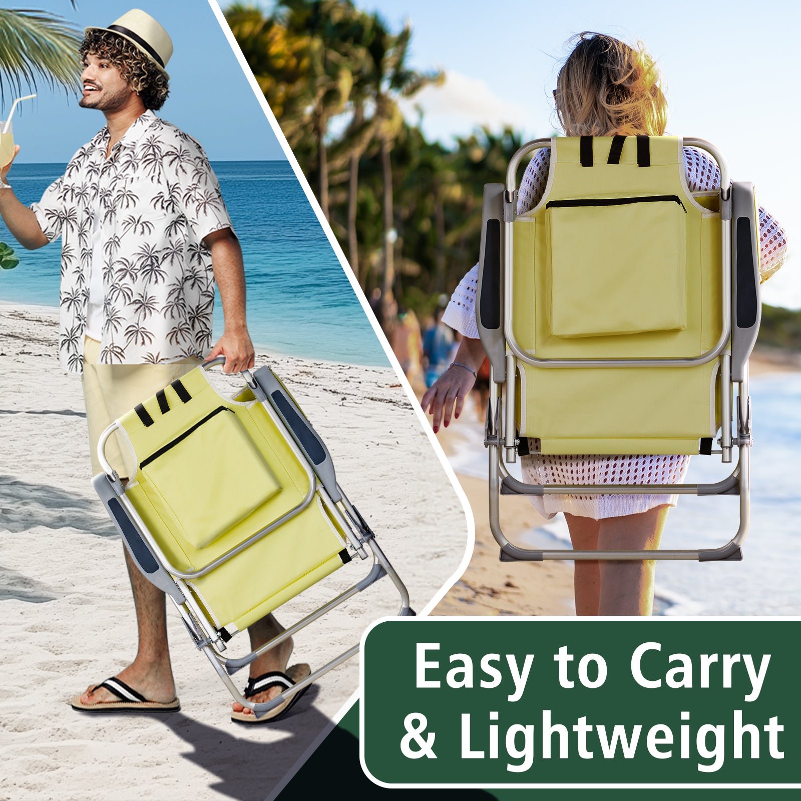 HAOYYE Lightweight Folding Beach Chair, Oxford Cloth With Sturdy Aluminum Frame, Portable And Durable Outdoor Lounge Chair, Yellow