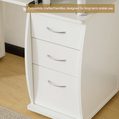 HAOYYE Embossed White Computer Desk, One-Door Three-Drawer Design, Durable Particle Board With Melamine Laminate