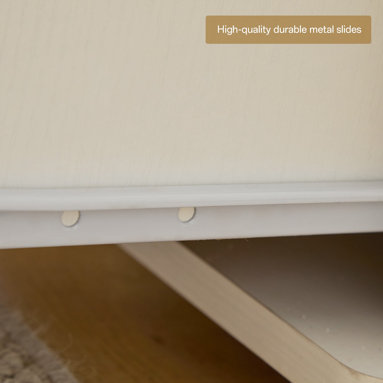 HAOYYE Embossed White Computer Desk, One-Door Three-Drawer Design, Durable Particle Board With Melamine Laminate