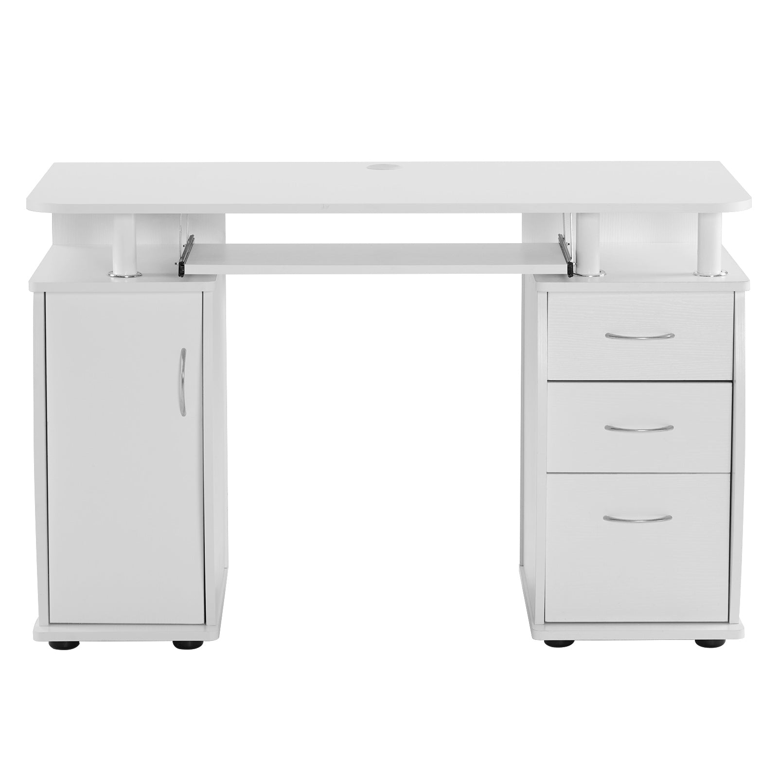 HAOYYE Embossed White Computer Desk, One-Door Three-Drawer Design, Durable Particle Board With Melamine Laminate