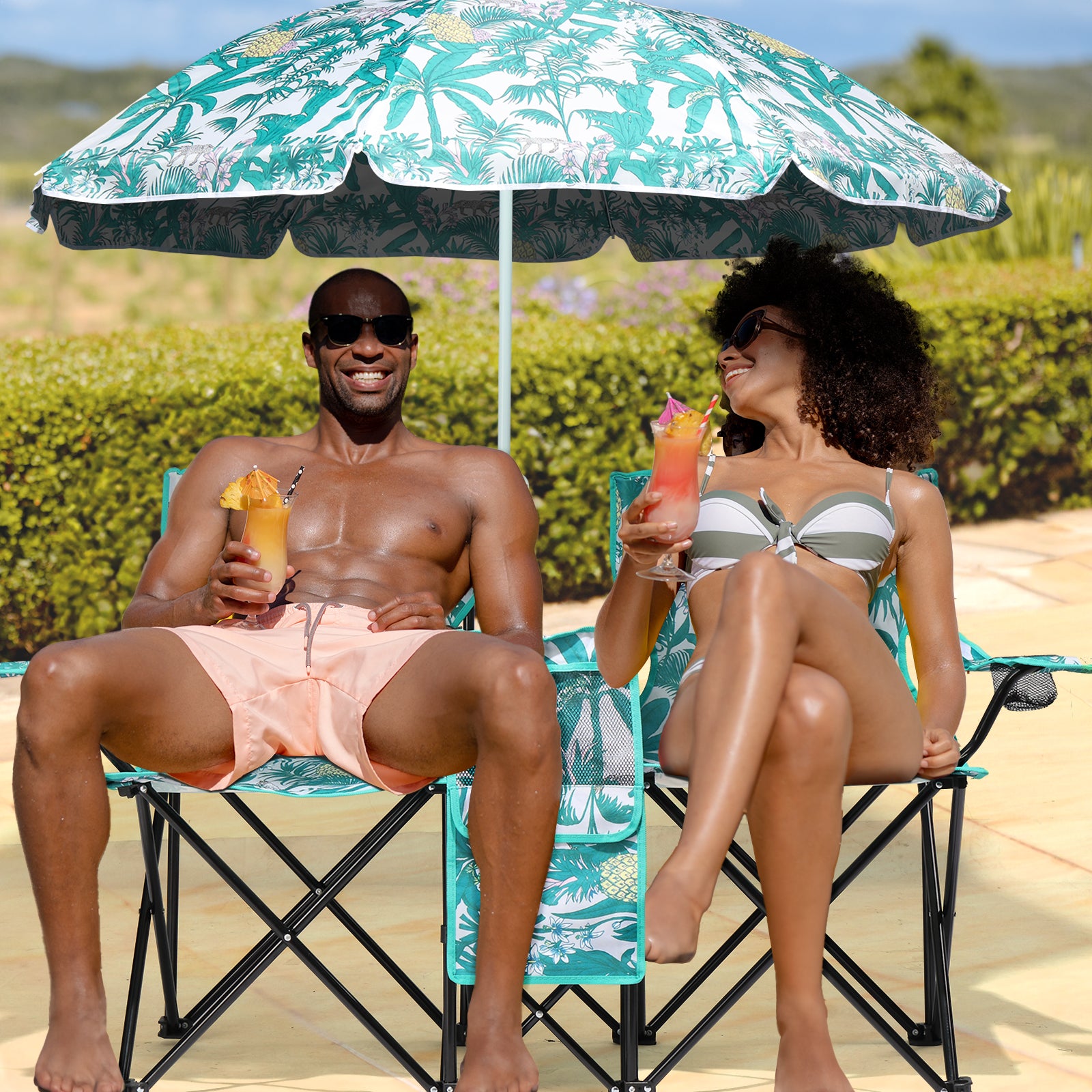 Haoyye Portable 2-Seat Folding Chair With Removable Sun Umbrella And Built-In Cup Holders – A Sturdy, Lightweight Outdoor Camping Bench For Beach, Picnic, Patio And Outdoor Adventures