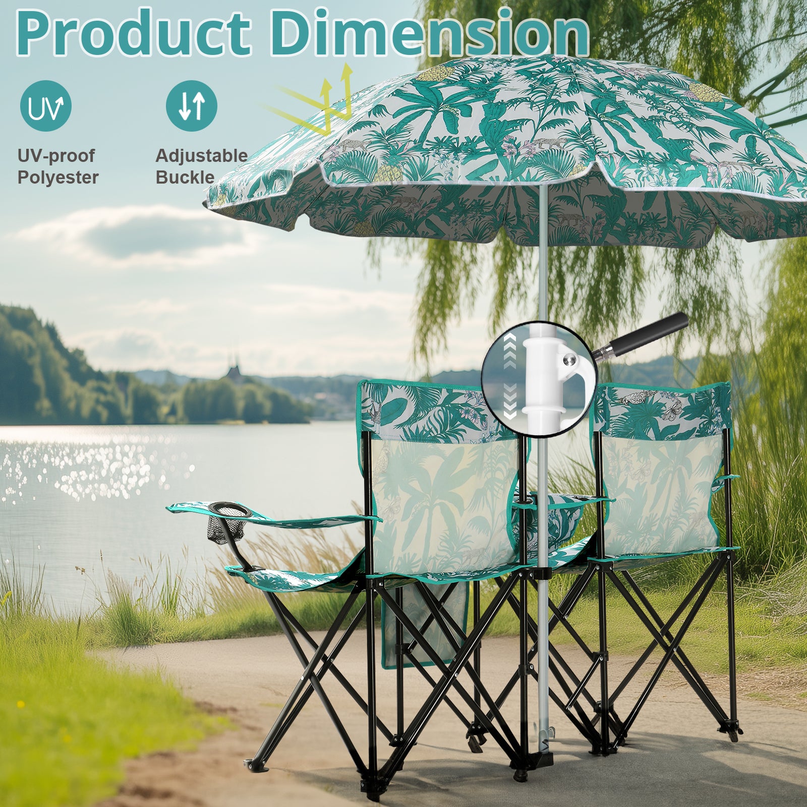 Haoyye Portable 2-Seat Folding Chair With Removable Sun Umbrella And Built-In Cup Holders – A Sturdy, Lightweight Outdoor Camping Bench For Beach, Picnic, Patio And Outdoor Adventures