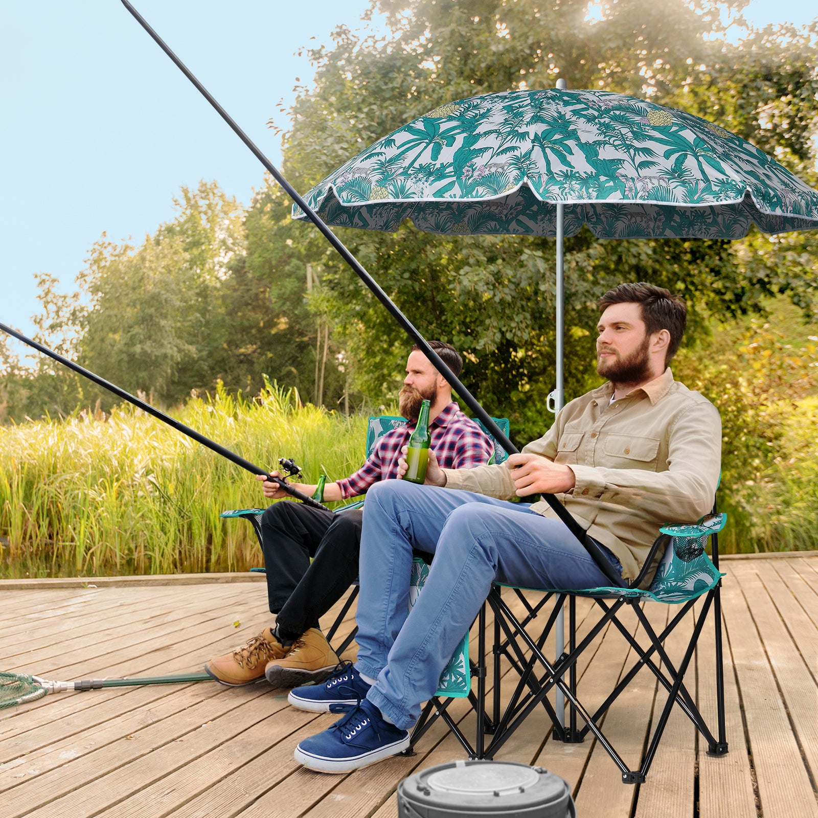 Haoyye Portable 2-Seat Folding Chair With Removable Sun Umbrella And Built-In Cup Holders – A Sturdy, Lightweight Outdoor Camping Bench For Beach, Picnic, Patio And Outdoor Adventures