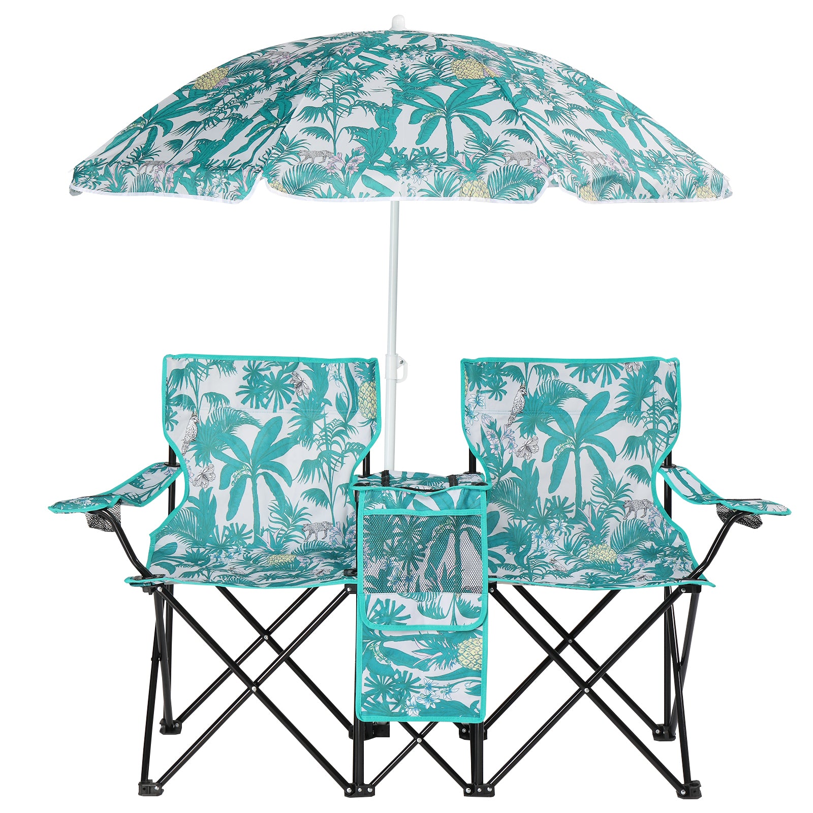 Haoyye Portable 2-Seat Folding Chair With Removable Sun Umbrella And Built-In Cup Holders – A Sturdy, Lightweight Outdoor Camping Bench For Beach, Picnic, Patio And Outdoor Adventures