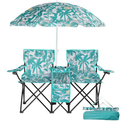 Haoyye Portable 2-Seat Folding Chair With Removable Sun Umbrella And Built-In Cup Holders – A Sturdy, Lightweight Outdoor Camping Bench For Beach, Picnic, Patio And Outdoor Adventures