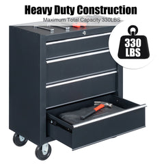 HAOYYE Heavy Duty Single Bottom Cabinet Instrument Cart with Four Drawers Black Steel Medical Storage Cart Rolling Utility Cart with 330lb Capacity Durable Mobile Storage Solution for Clinic Workshop Lab
