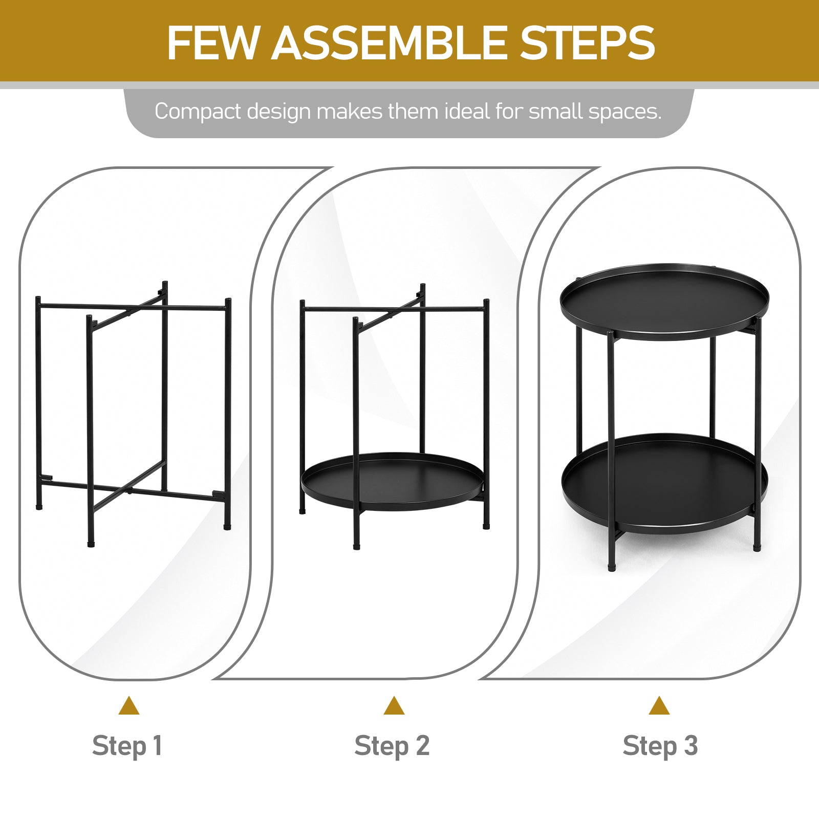 HAOYYE 2-Tier Metal Patio Side Table with Removable Trays Weather-Resistant Round Small Coffee Table for Garden Balcony Indoor Outdoor Use