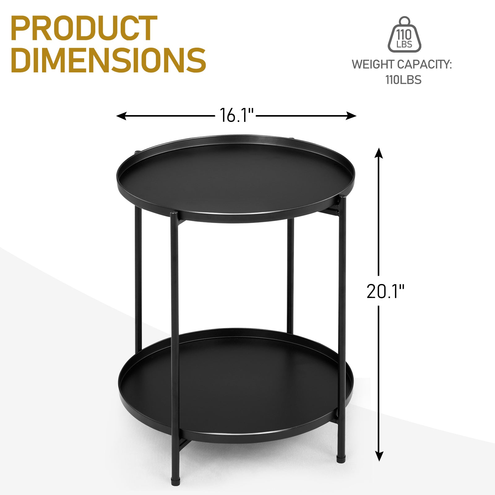 HAOYYE 2-Tier Metal Patio Side Table with Removable Trays Weather-Resistant Round Small Coffee Table for Garden Balcony Indoor Outdoor Use
