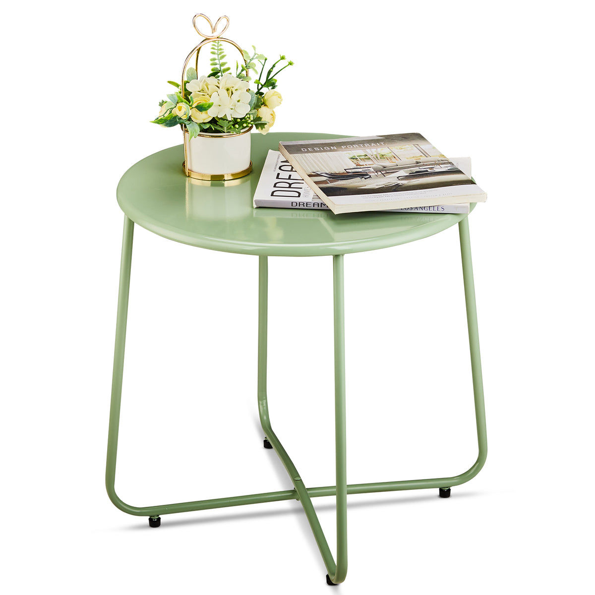 HAOYYE Patio Small Side Table Round Waterproof Metal Coffee Table Weather Resistant Outdoor End Table for Garden Balcony Porch Yard Living Room Durable Rustproof Accent Table for Indoor Outdoor Use Green