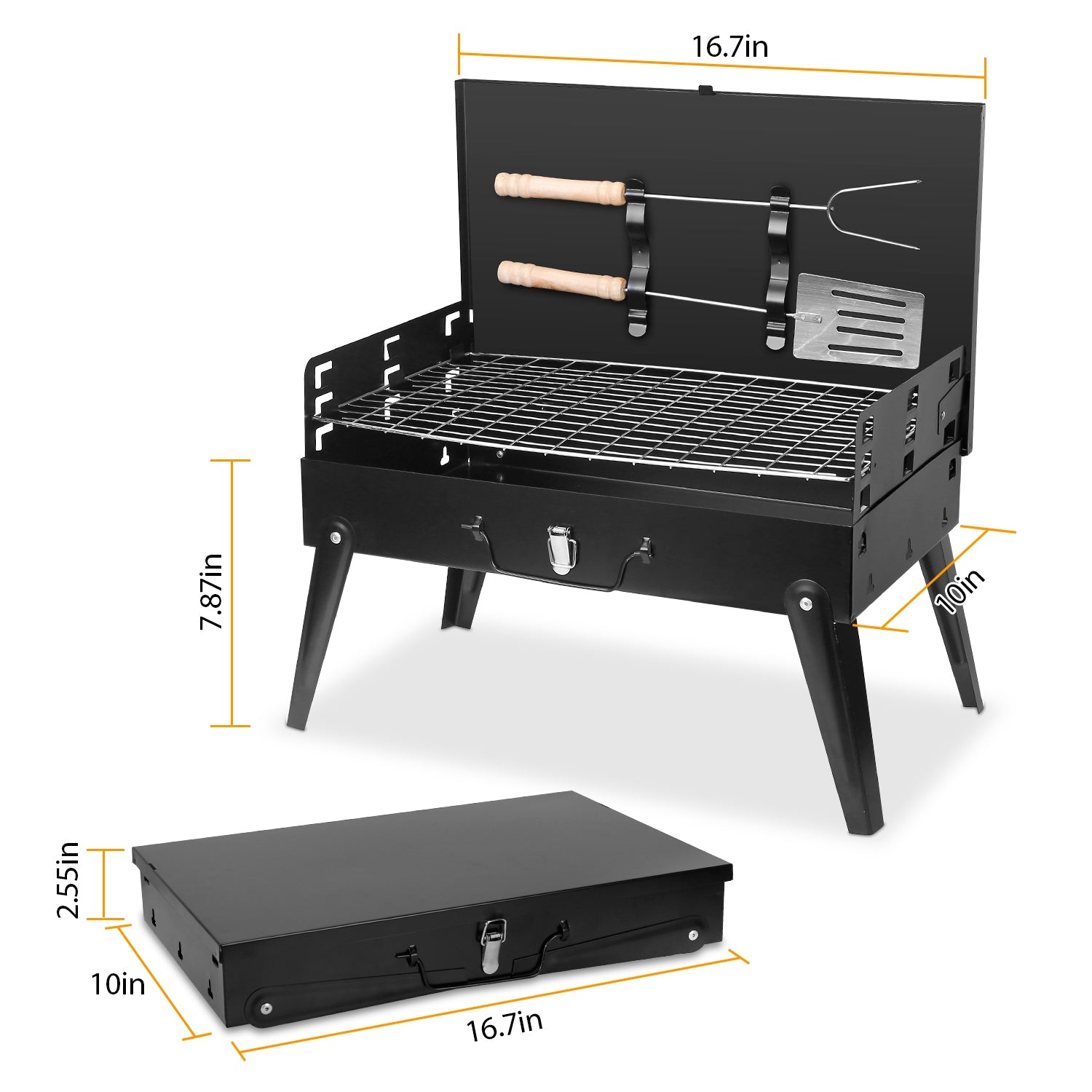 HAOYYE Portable Charcoal Grill Foldable BBQ Suitcase with Shelf for Outdoor Camping Picnics Garden Grilling Easy Setup Lightweight and Compact Design Perfect for Tailgates and Backyard Cookouts