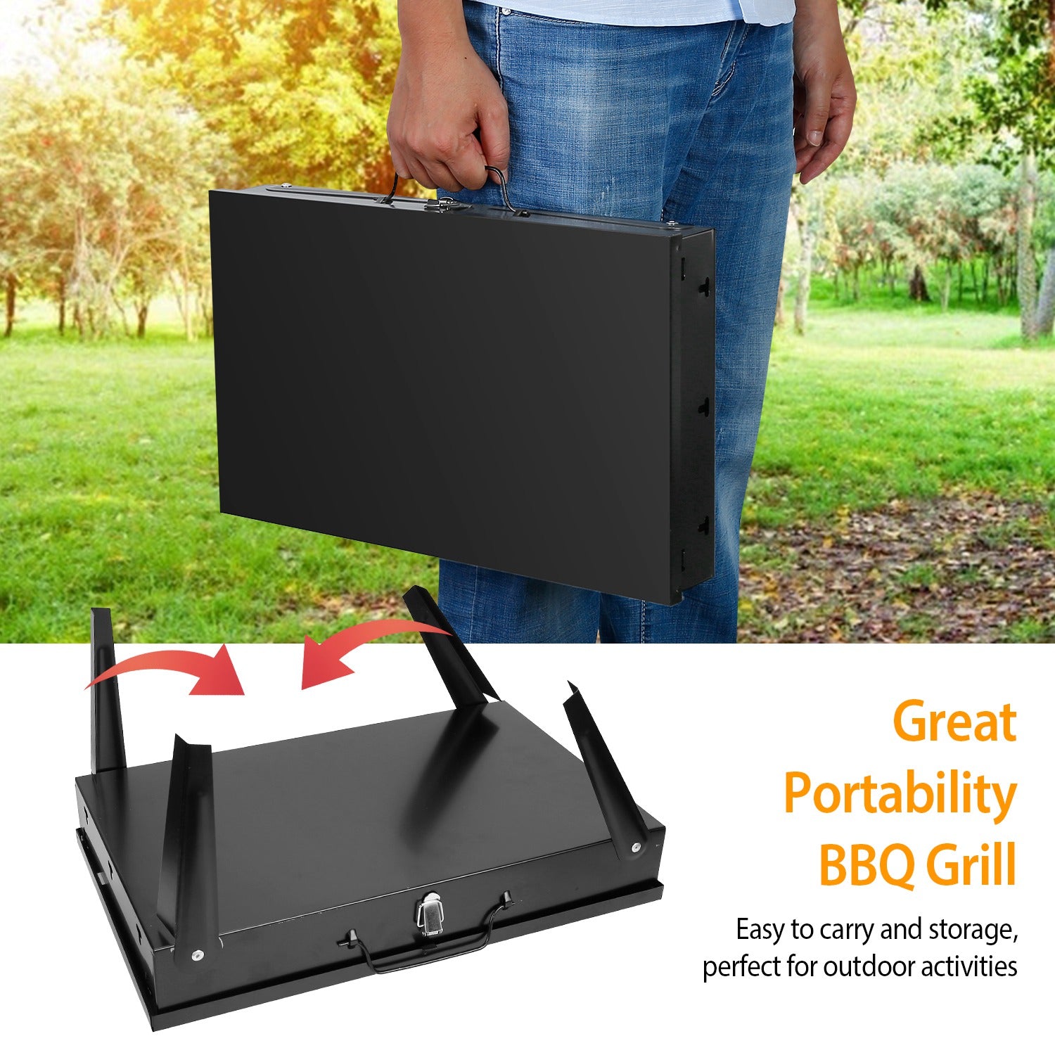 HAOYYE Portable Charcoal Grill Foldable BBQ Suitcase with Shelf for Outdoor Camping Picnics Garden Grilling Easy Setup Lightweight and Compact Design Perfect for Tailgates and Backyard Cookouts