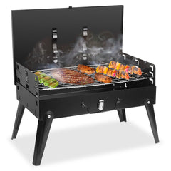 HAOYYE Portable Charcoal Grill Foldable BBQ Suitcase with Shelf for Outdoor Camping Picnics Garden Grilling Easy Setup Lightweight and Compact Design Perfect for Tailgates and Backyard Cookouts