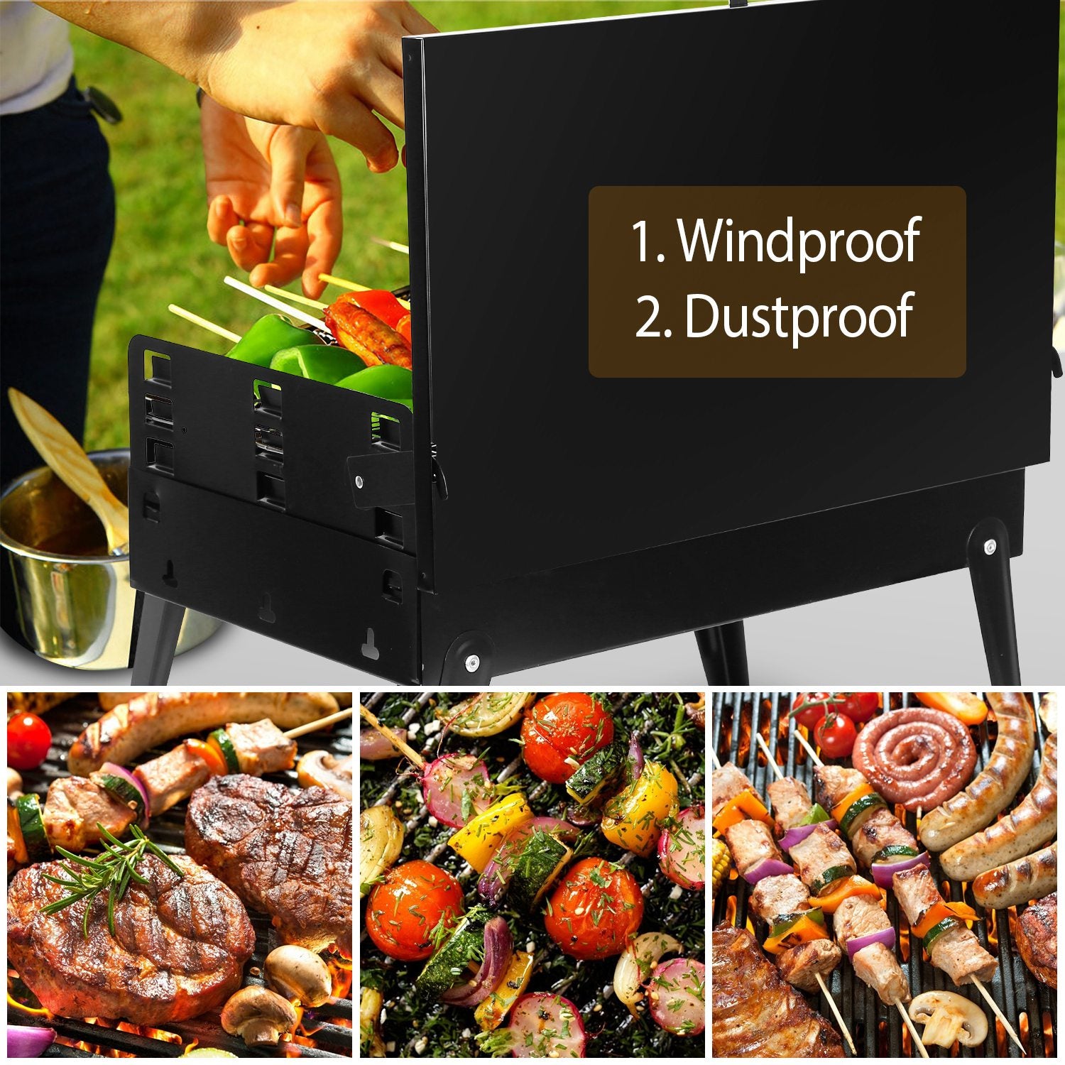 HAOYYE Portable Charcoal Grill Foldable BBQ Suitcase with Shelf for Outdoor Camping Picnics Garden Grilling Easy Setup Lightweight and Compact Design Perfect for Tailgates and Backyard Cookouts