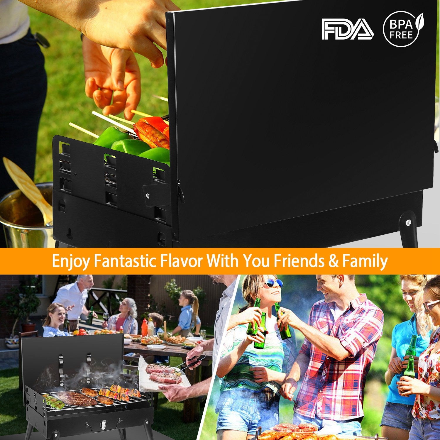 HAOYYE Portable Charcoal Grill Foldable BBQ Suitcase with Shelf for Outdoor Camping Picnics Garden Grilling Easy Setup Lightweight and Compact Design Perfect for Tailgates and Backyard Cookouts