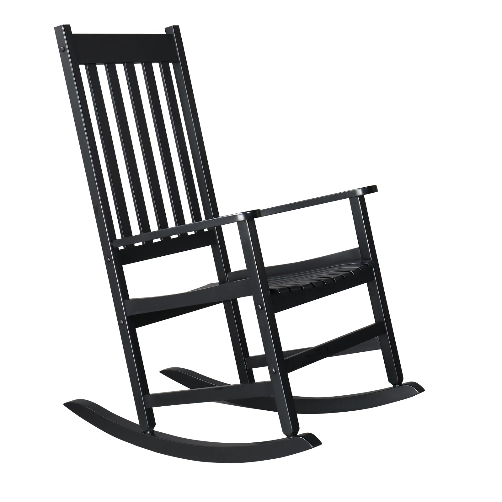 HAOYYE Outdoor Wood Rocking Chair, Wooden Patio Rocking Chair with Comfortable Backrest, Weatherproof Patio Rocker for Patio Garden Yard Balcony Poolside, Black