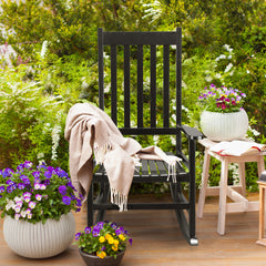 HAOYYE Outdoor Wood Rocking Chair, Wooden Patio Rocking Chair with Comfortable Backrest, Weatherproof Patio Rocker for Patio Garden Yard Balcony Poolside, Black