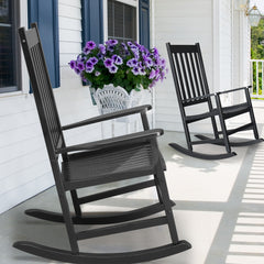 HAOYYE Outdoor Wood Rocking Chair, Wooden Patio Rocking Chair with Comfortable Backrest, Weatherproof Patio Rocker for Patio Garden Yard Balcony Poolside, Black