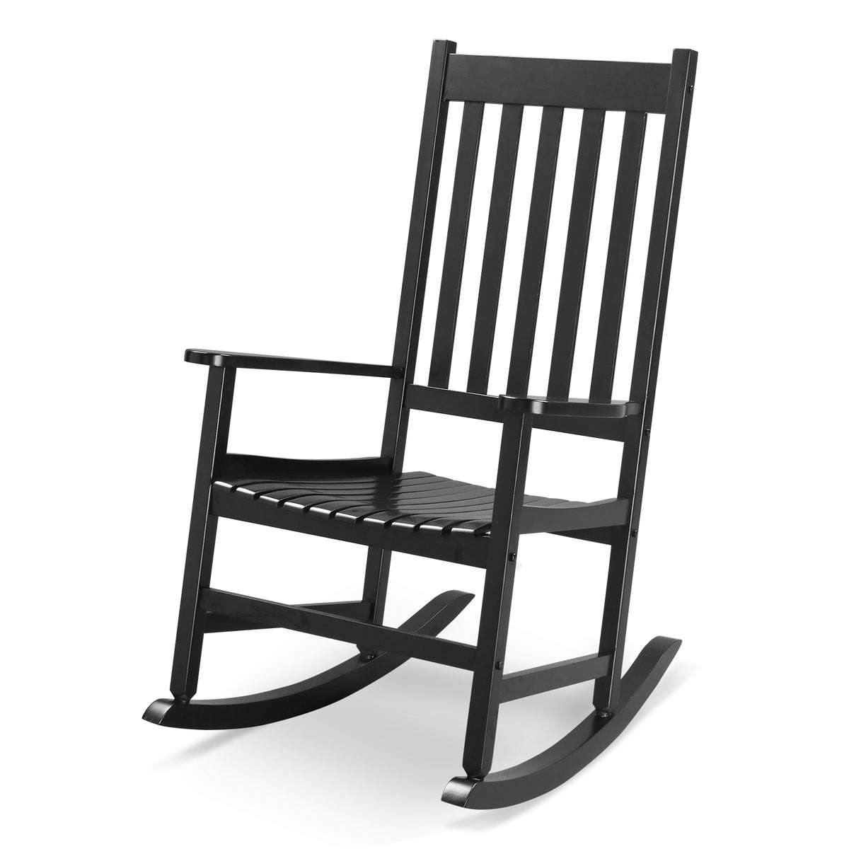 HAOYYE Outdoor Wood Rocking Chair, Wooden Patio Rocking Chair with Comfortable Backrest, Weatherproof Patio Rocker for Patio Garden Yard Balcony Poolside, Black