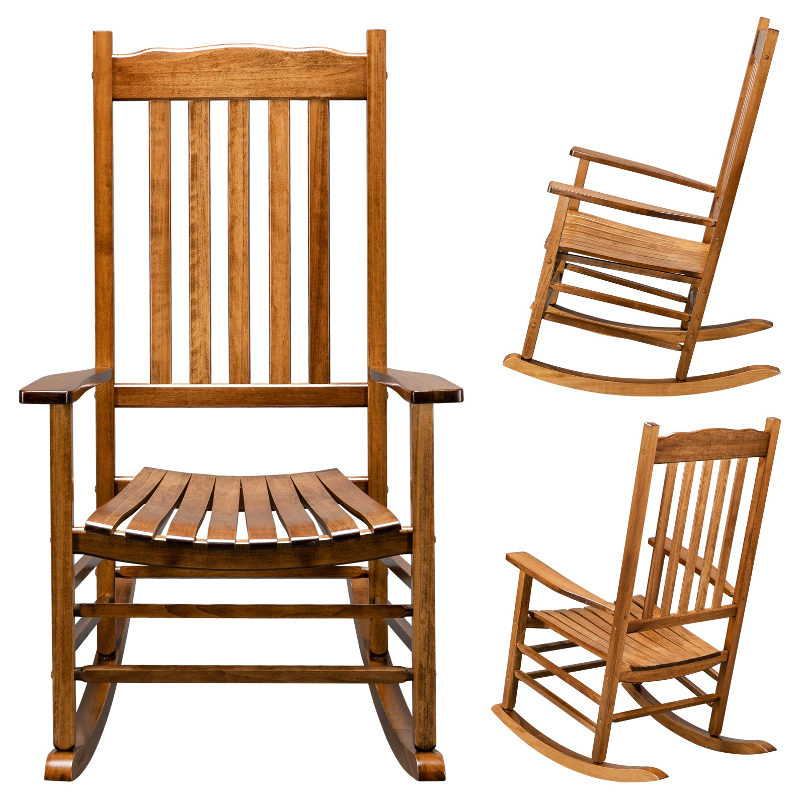HAOYYE Square Wooden Rocking Chair with Wavy Backboard, Sturdy and Elegant Rocker for Patio, Porch, Garden, or Balcony, Comfortable and Durable Design for Relaxation and Outdoor Enjoyment