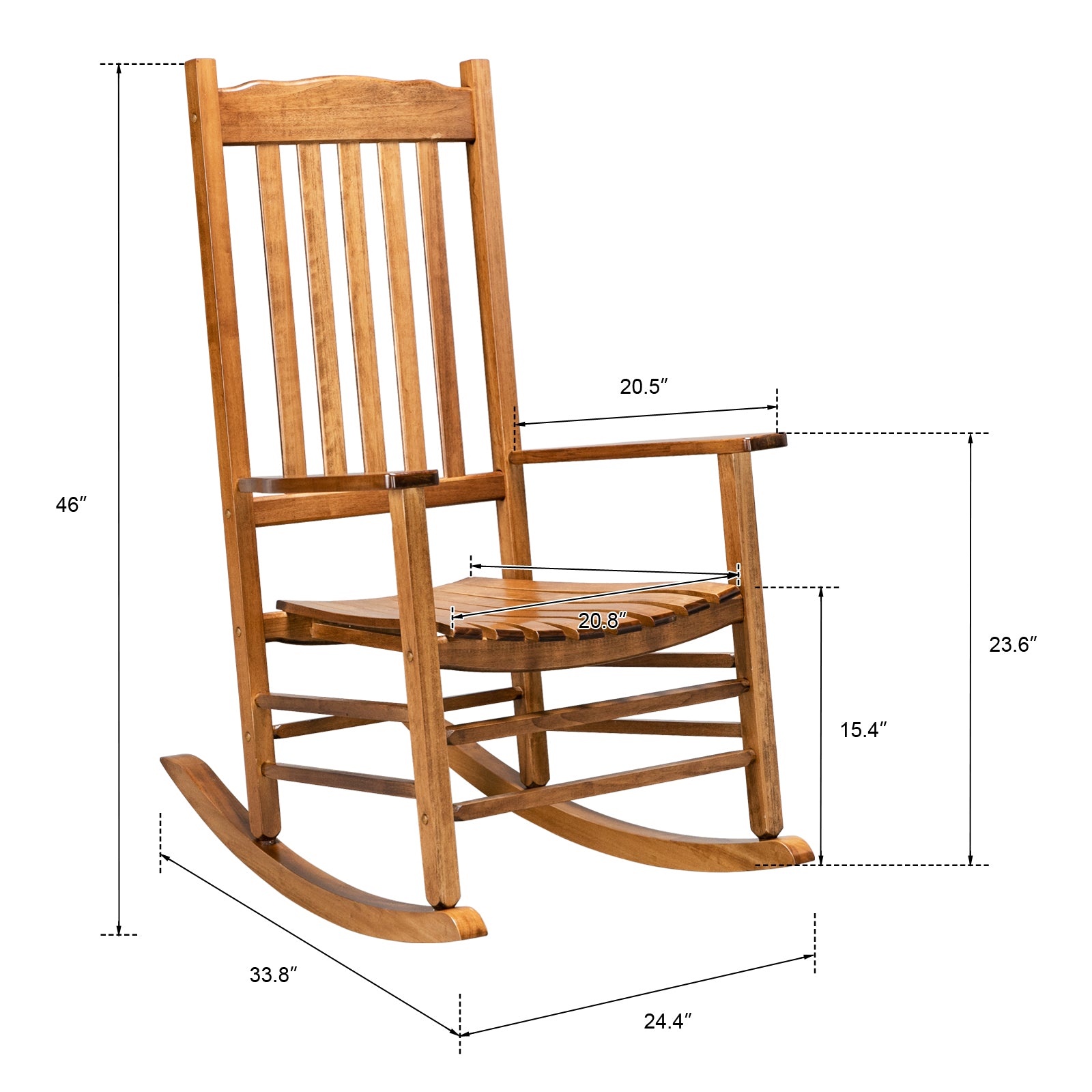 HAOYYE Square Wooden Rocking Chair with Wavy Backboard, Sturdy and Elegant Rocker for Patio, Porch, Garden, or Balcony, Comfortable and Durable Design for Relaxation and Outdoor Enjoyment