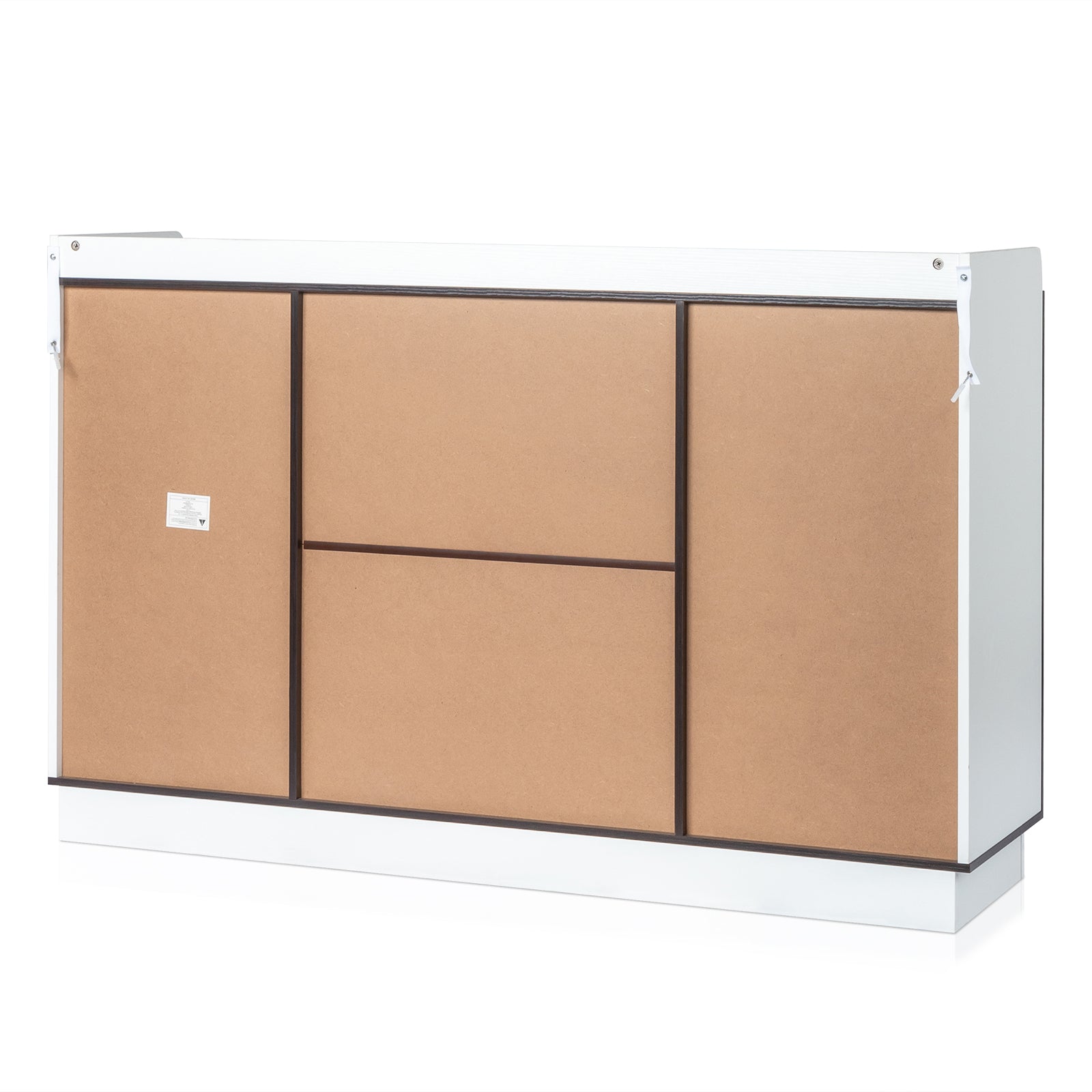 HAOYYE Double Glass Door Sideboard with Single Drawer and 12-Bottle Wine Rack, Elegant Black Frame and White-Brown Interior, Modern Particle Board and Glass Buffet Cabinet for Dining Room Storage and Wine Display