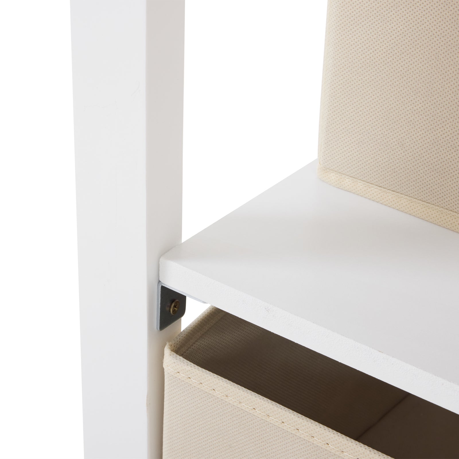 HAOYYE White Painted Pine Storage Cabinet with Wooden Frame Removable Top 3 Fabric Drawers and Side Fabric Bag Modern Multipurpose Organizer for Bedroom Entryway or Living Room