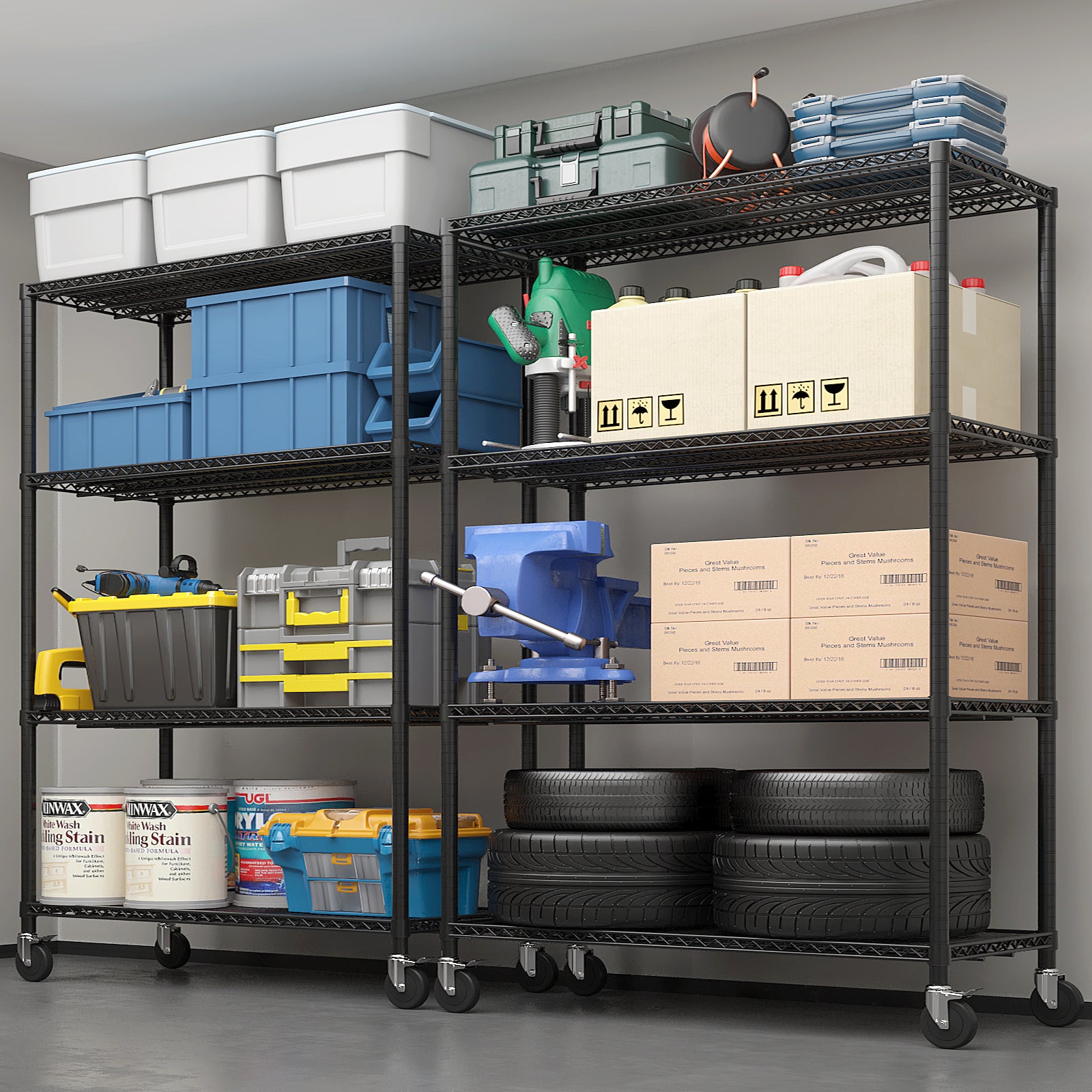 HAOYYE Heavy Duty Metal Shelving Unit With Wheels, Adjustable Storage Rack for Garage Or Pantry, NSF Certified Commercial Storage Shelf, High-Load Capacity, Sturdy Wire Shelving