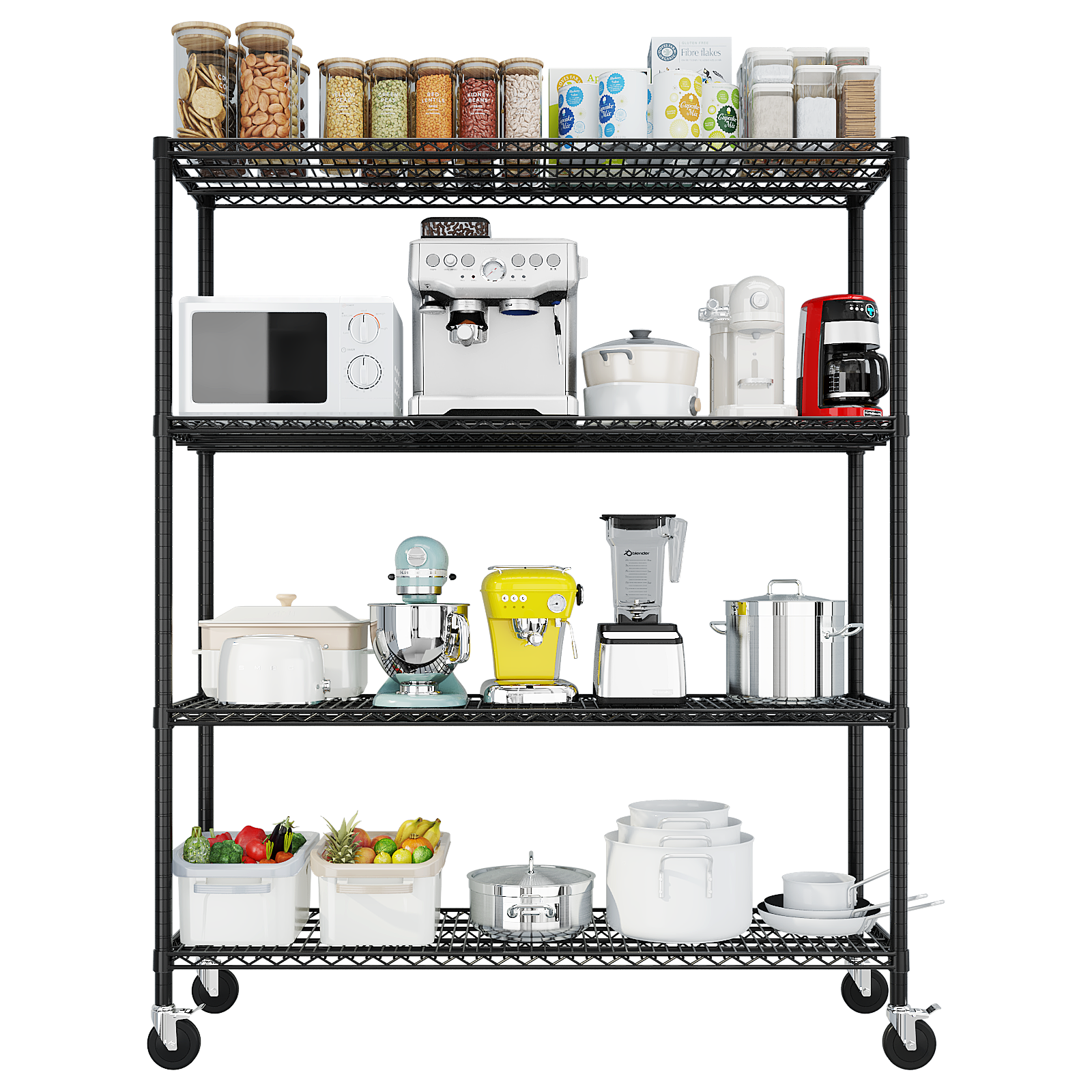 HAOYYE Heavy Duty Metal Shelving Unit With Wheels, Adjustable Storage Rack for Garage Or Pantry, NSF Certified Commercial Storage Shelf, High-Load Capacity, Sturdy Wire Shelving