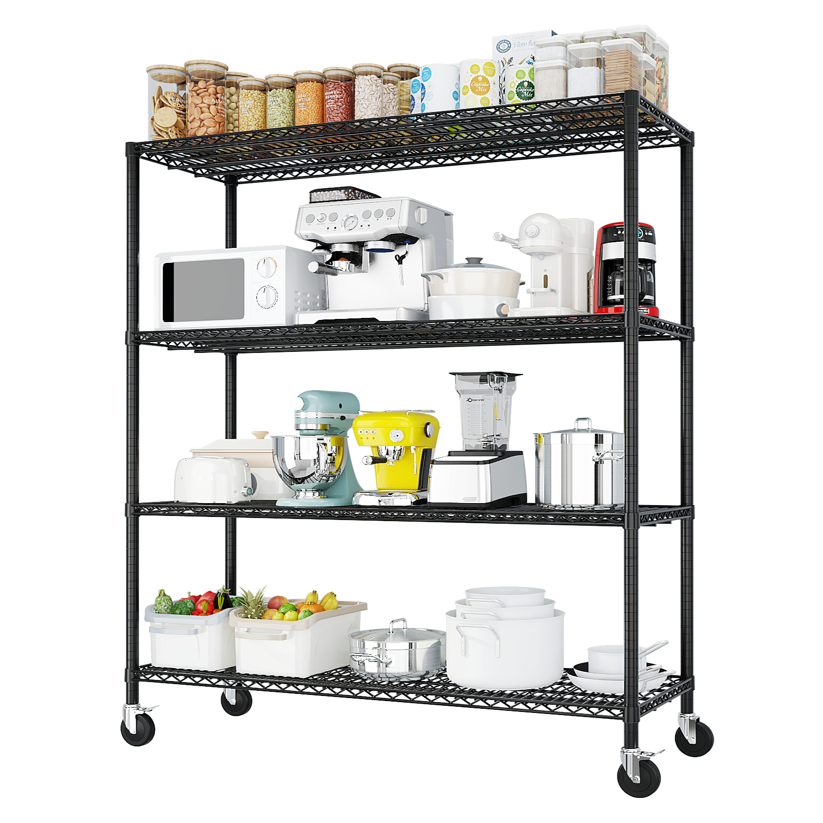 HAOYYE Heavy Duty Metal Shelving Unit With Wheels, Adjustable Storage Rack for Garage Or Pantry, NSF Certified Commercial Storage Shelf, High-Load Capacity, Sturdy Wire Shelving