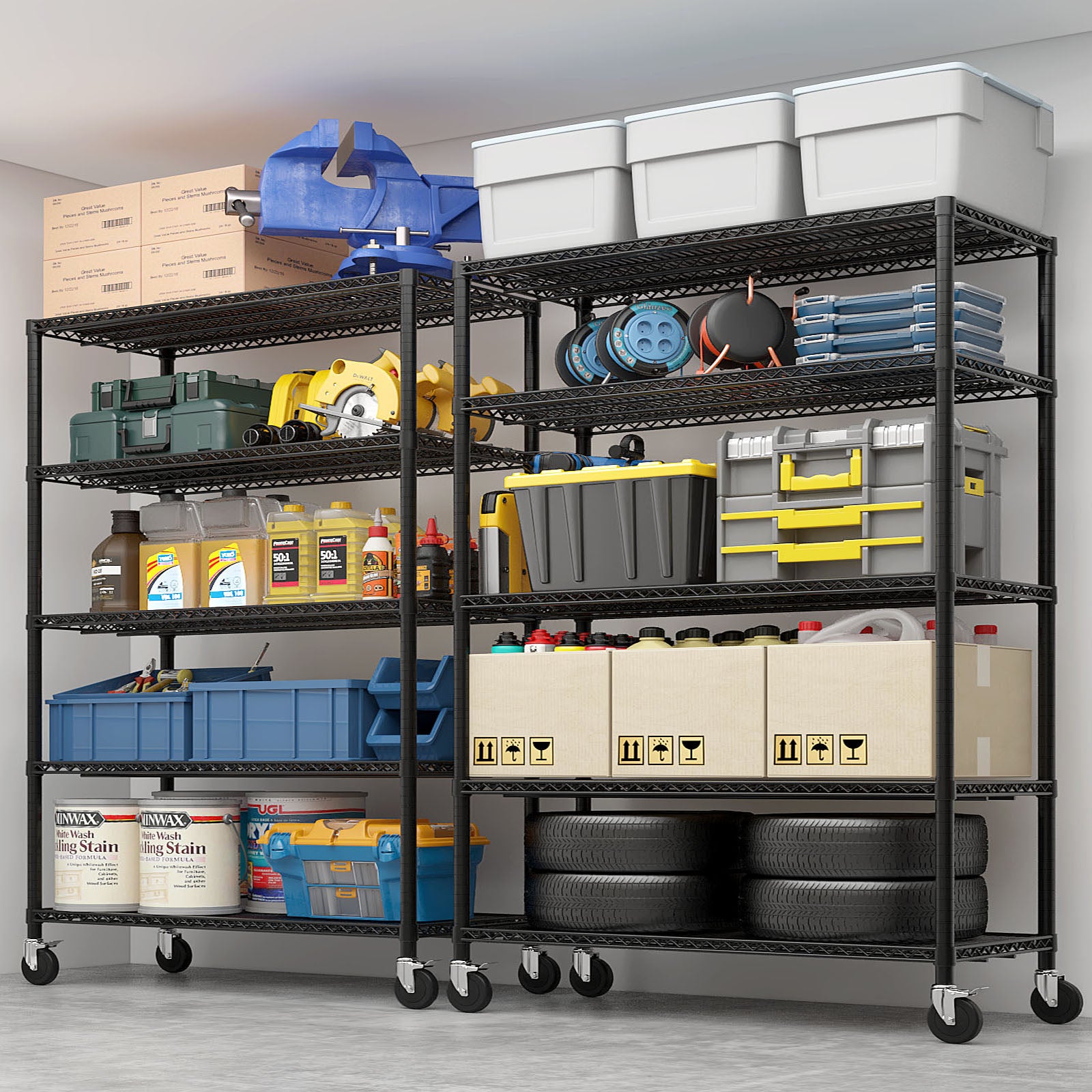 HAOYYE Heavy Duty Storage Shelves With Wheels, Adjustable Wire Shelving Unit For Garage, Pantry, And Commercial Storage, NSF Certified, Sturdy 3200lbs Capacity Metal Storage Rack