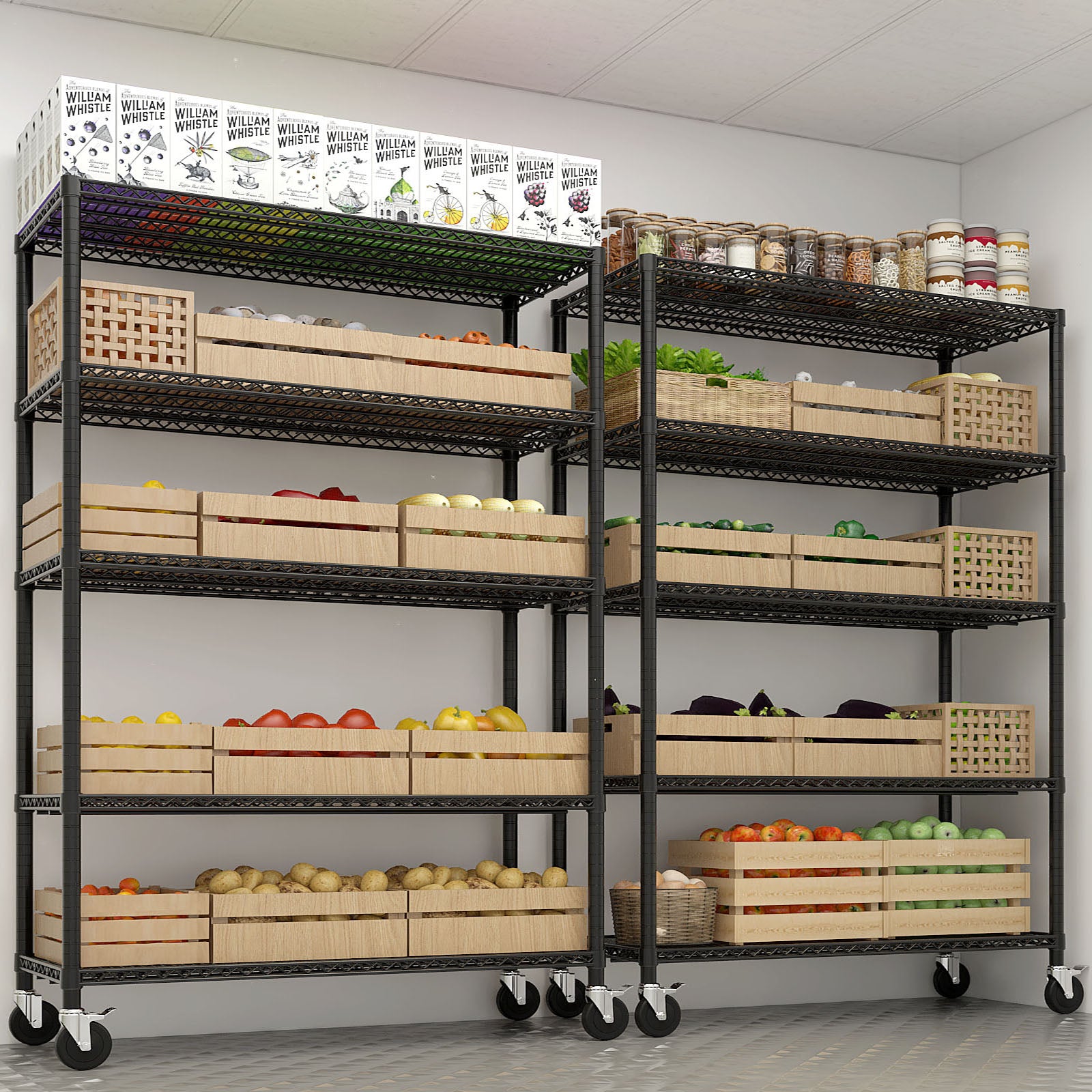 HAOYYE Heavy Duty Storage Shelves With Wheels, Adjustable Wire Shelving Unit For Garage, Pantry, And Commercial Storage, NSF Certified, Sturdy 3200lbs Capacity Metal Storage Rack