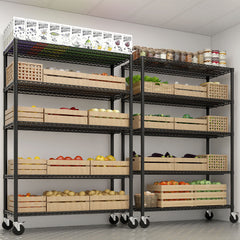 HAOYYE Heavy Duty Storage Shelves With Wheels, Adjustable Wire Shelving Unit For Garage, Pantry, And Commercial Storage, NSF Certified, Sturdy 3200lbs Capacity Metal Storage Rack