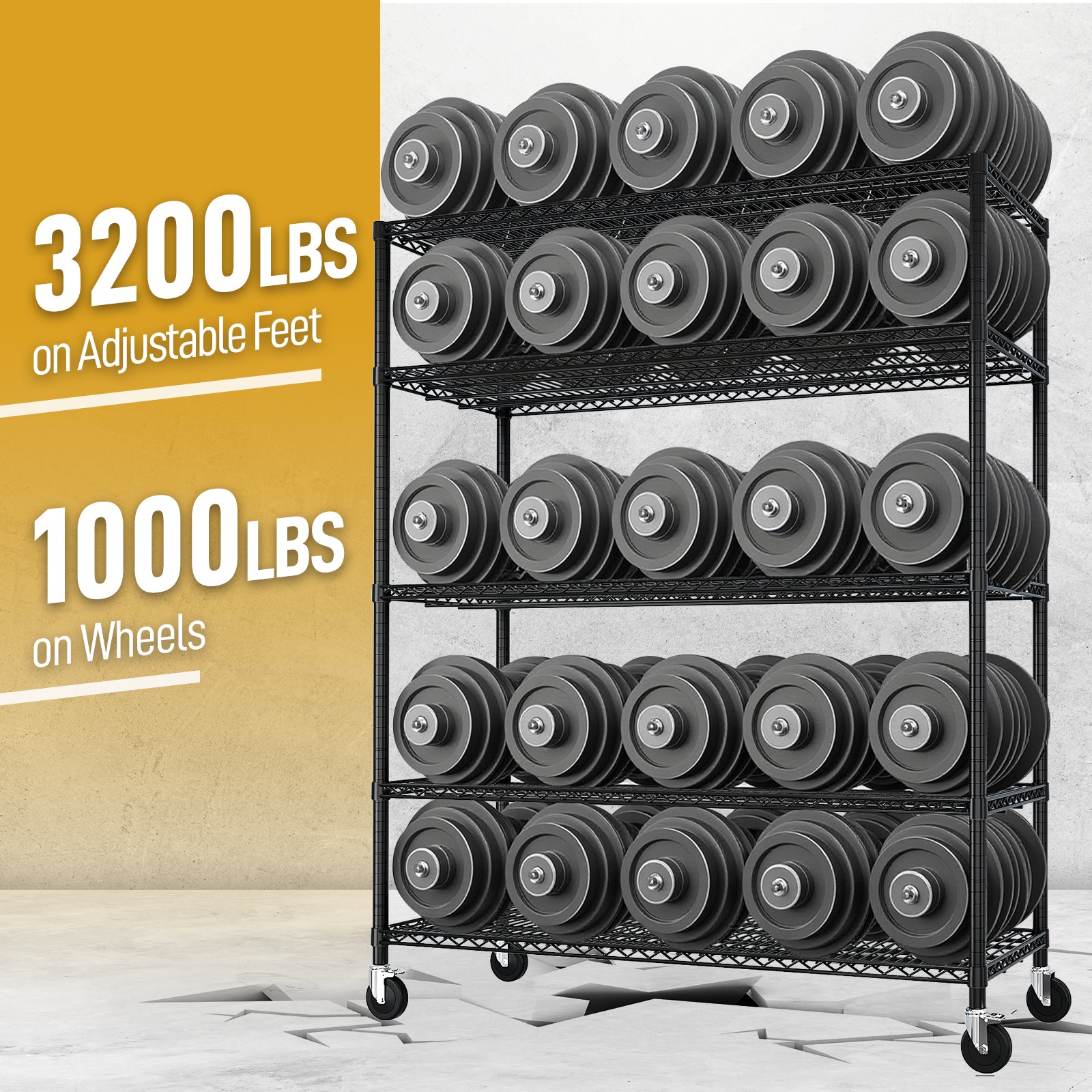 HAOYYE Heavy Duty Storage Shelves With Wheels, Adjustable Wire Shelving Unit For Garage, Pantry, And Commercial Storage, NSF Certified, Sturdy 3200lbs Capacity Metal Storage Rack