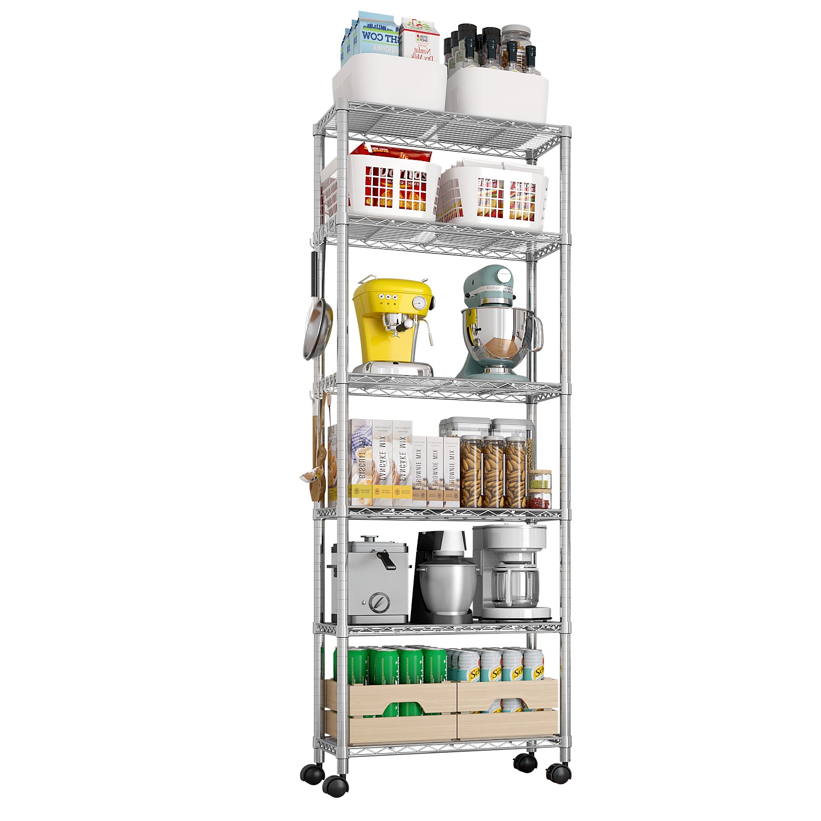 HAOYYE Heavy Duty Storage Shelves With Wheels, Adjustable Wire Shelving Unit For Garage And Pantry Storage, Sturdy 1020lbs Capacity, NSF Certified Metal Storage Rack