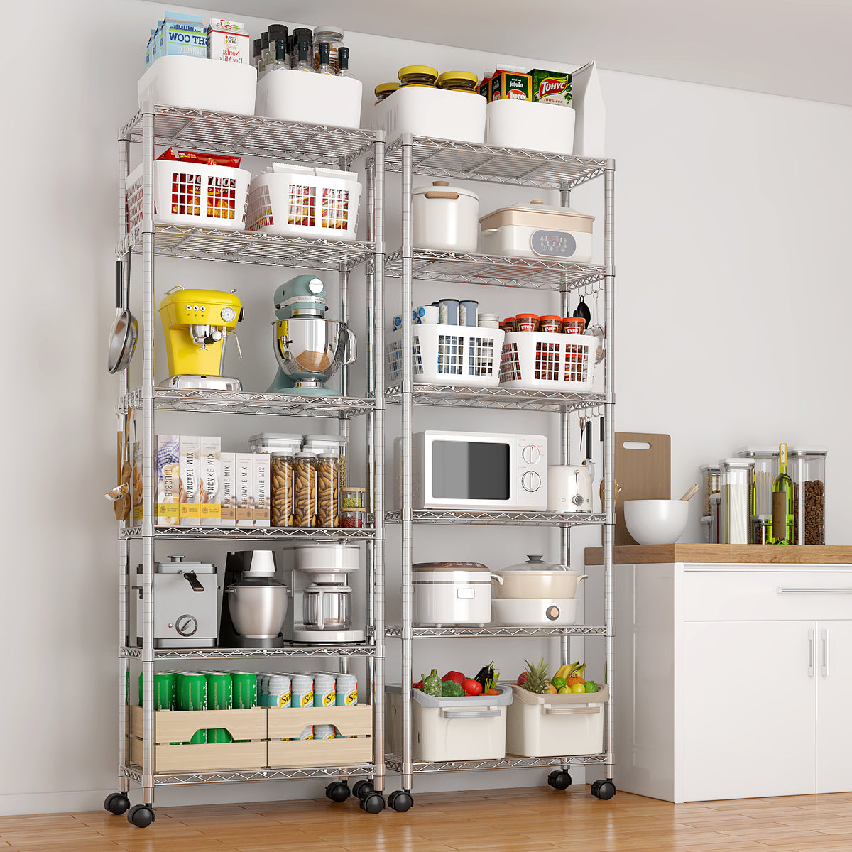 HAOYYE Heavy Duty Storage Shelves With Wheels, Adjustable Wire Shelving Unit For Garage And Pantry Storage, Sturdy 1020lbs Capacity, NSF Certified Metal Storage Rack