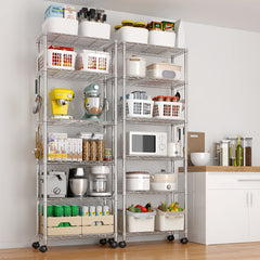 HAOYYE Heavy Duty Storage Shelves With Wheels, Adjustable Wire Shelving Unit For Garage And Pantry Storage, Sturdy 1020lbs Capacity, NSF Certified Metal Storage Rack