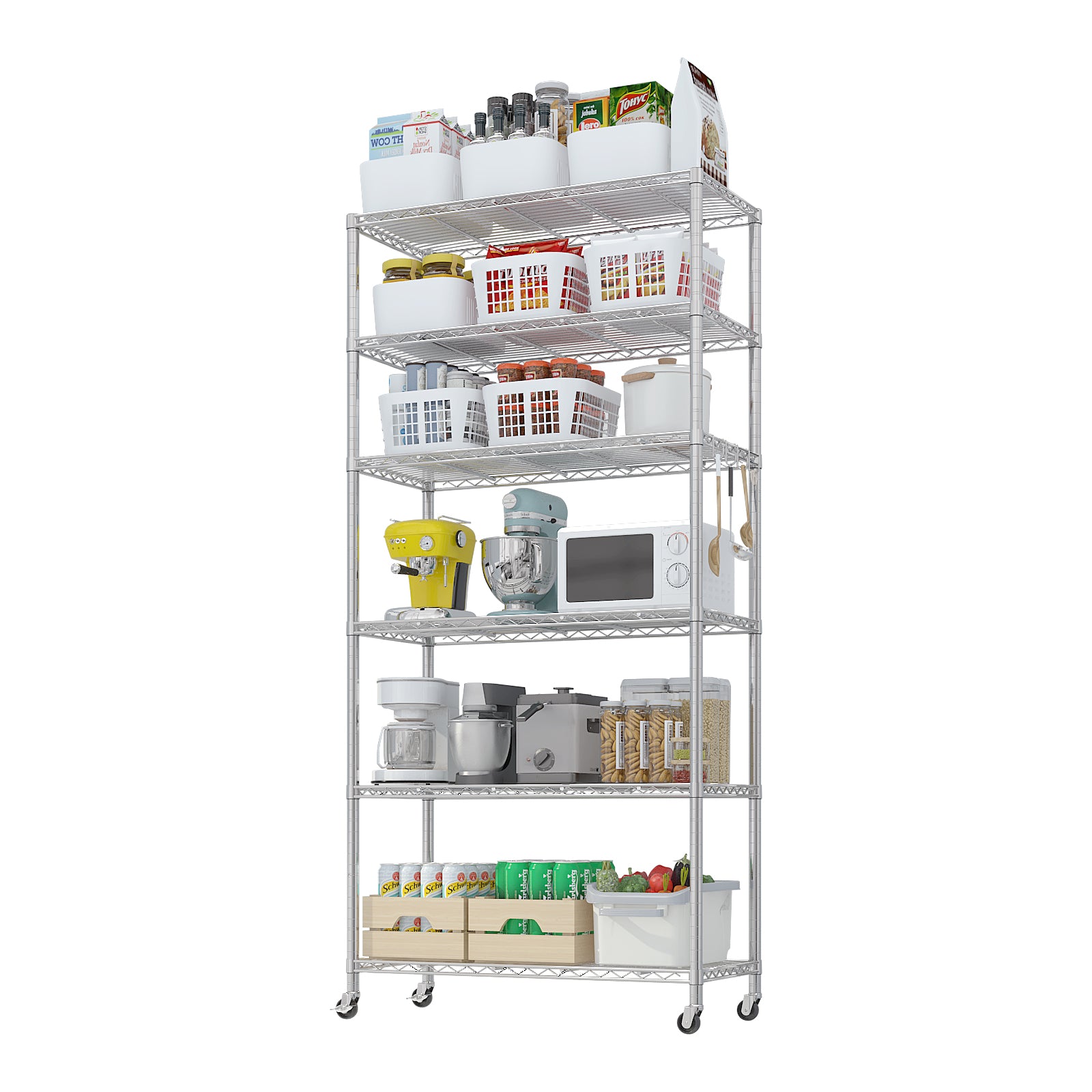 HAOYYE Heavy Duty Storage Shelves With Wheels, Adjustable Wire Shelving Unit For Garage, Pantry, And Commercial Use, Sturdy 1200lbs Capacity, NSF Certified Metal Storage Rack