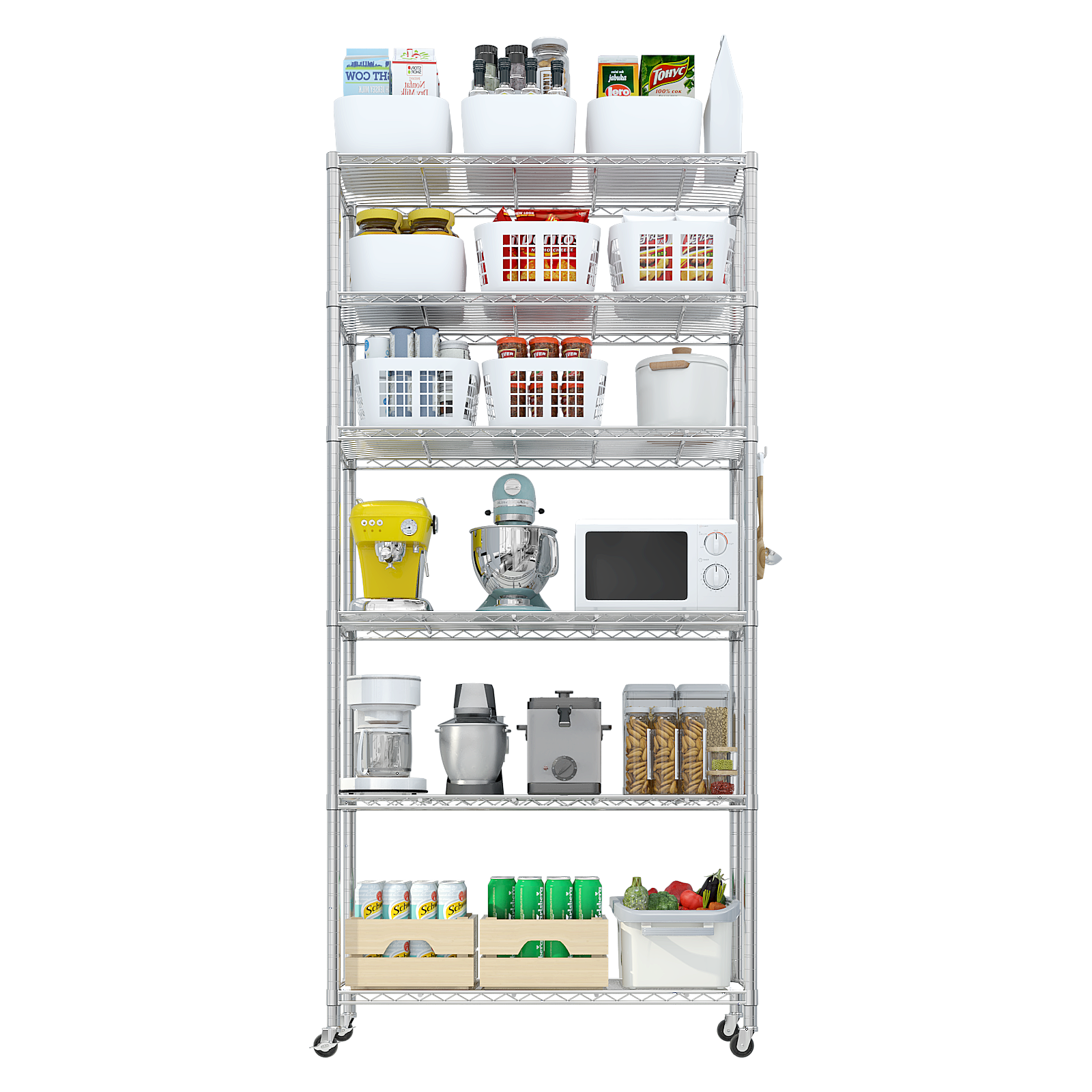 HAOYYE Heavy Duty Storage Shelves With Wheels, Adjustable Wire Shelving Unit For Garage, Pantry, And Commercial Use, Sturdy 1200lbs Capacity, NSF Certified Metal Storage Rack