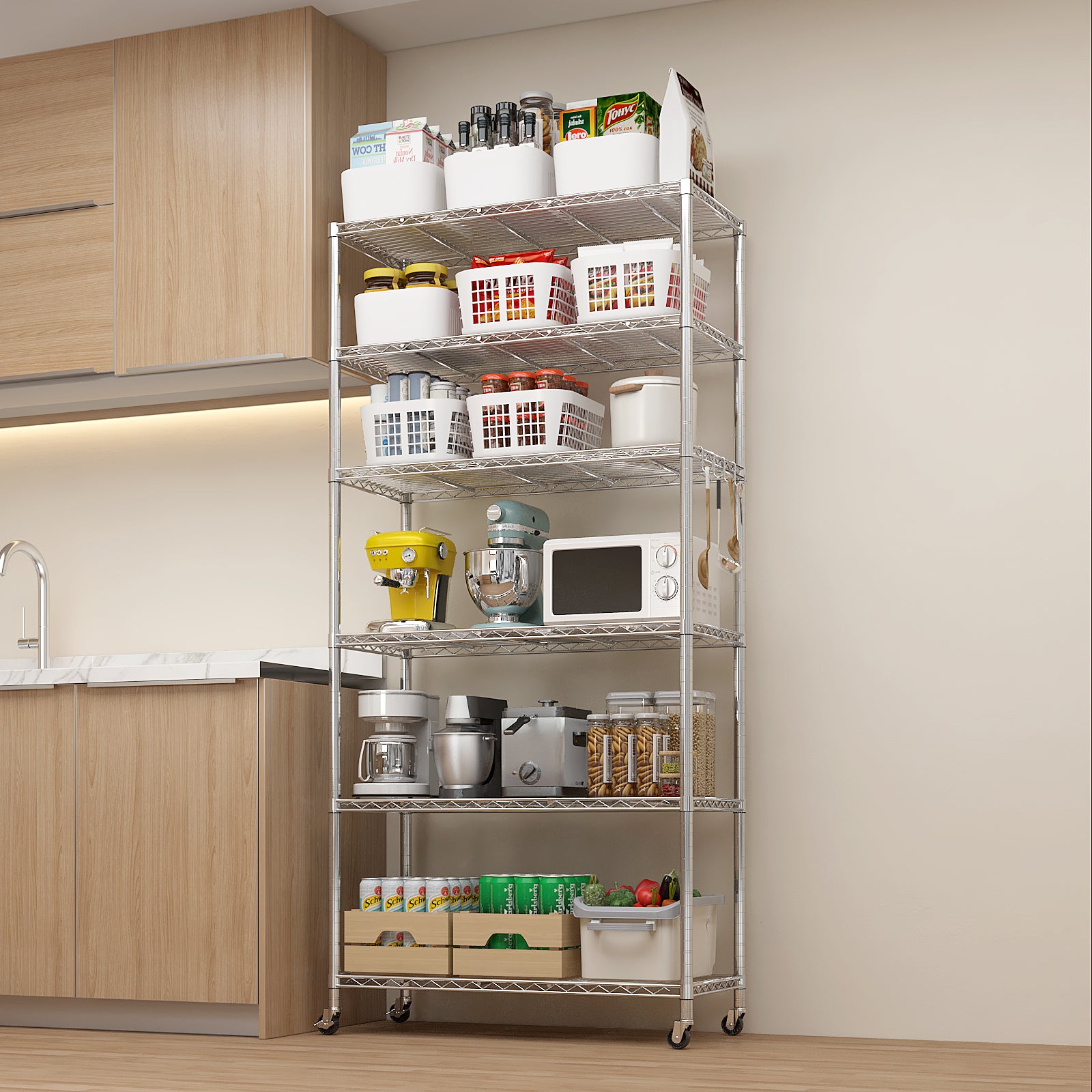 HAOYYE Heavy Duty Storage Shelves With Wheels, Adjustable Wire Shelving Unit For Garage, Pantry, And Commercial Use, Sturdy 1200lbs Capacity, NSF Certified Metal Storage Rack