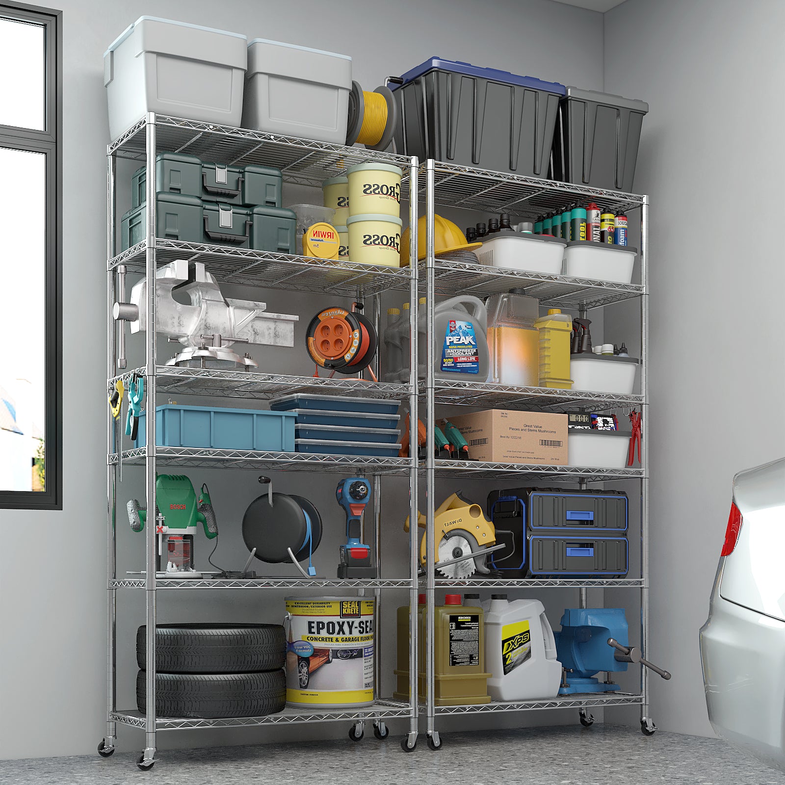 HAOYYE Heavy Duty Storage Shelves With Wheels, Adjustable Wire Shelving Unit For Garage, Pantry, And Commercial Use, Sturdy 1200lbs Capacity, NSF Certified Metal Storage Rack