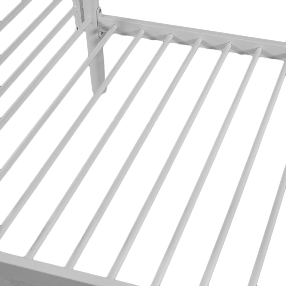 HAOYYE White Metal Bunk Bed with Sturdy Ladder, Space-Saving Twin Size Design, Durable Iron Frame for Versatile Bedroom Use, Easy Assembly, Stylish and Functional Loft Bed for Teens and Adults