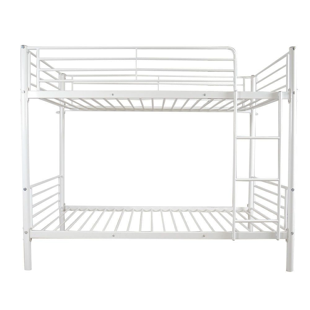 HAOYYE White Metal Bunk Bed with Sturdy Ladder, Space-Saving Twin Size Design, Durable Iron Frame for Versatile Bedroom Use, Easy Assembly, Stylish and Functional Loft Bed for Teens and Adults