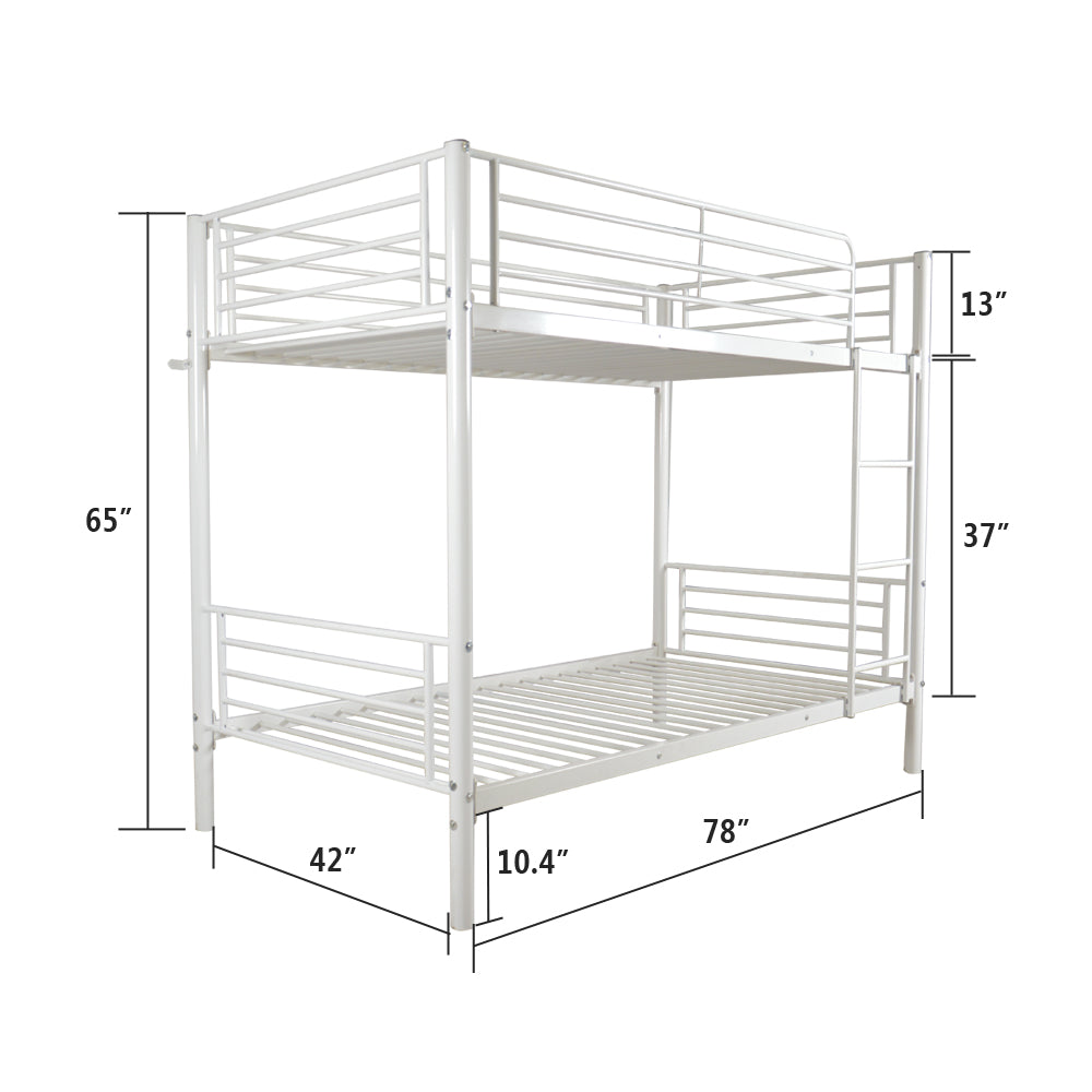 HAOYYE White Metal Bunk Bed with Sturdy Ladder, Space-Saving Twin Size Design, Durable Iron Frame for Versatile Bedroom Use, Easy Assembly, Stylish and Functional Loft Bed for Teens and Adults